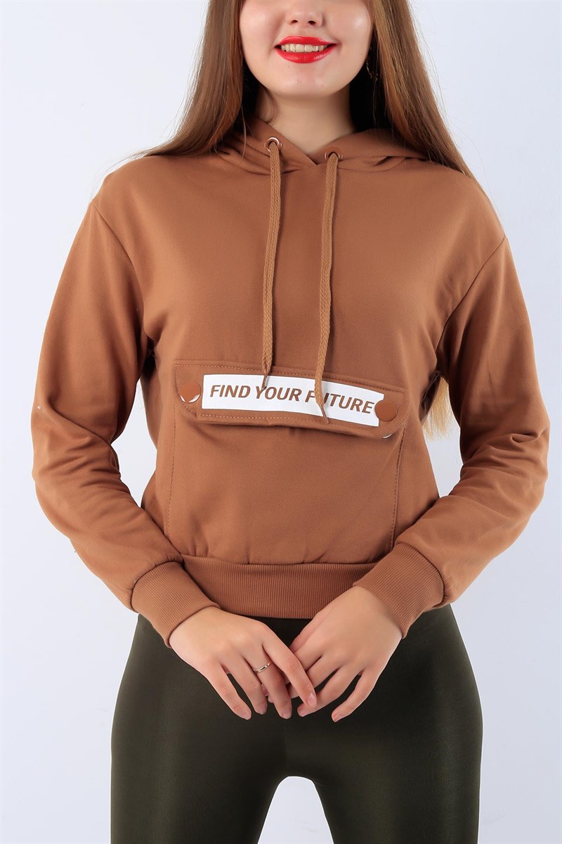 Önden Cepli Taba Kapüşonlu Sweat 19652B