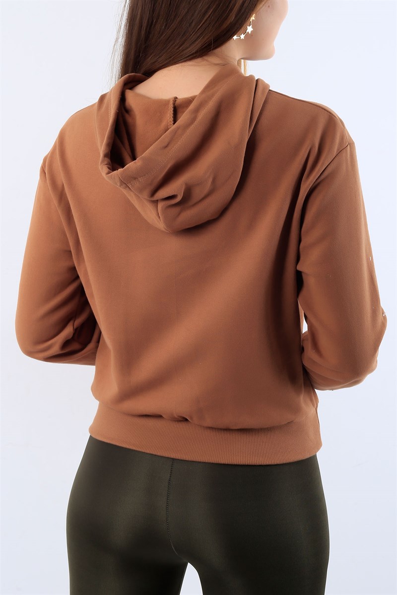 Önden Cepli Taba Kapüşonlu Sweat 19652B