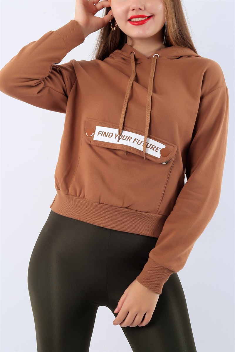 Önden Cepli Taba Kapüşonlu Sweat 19652B