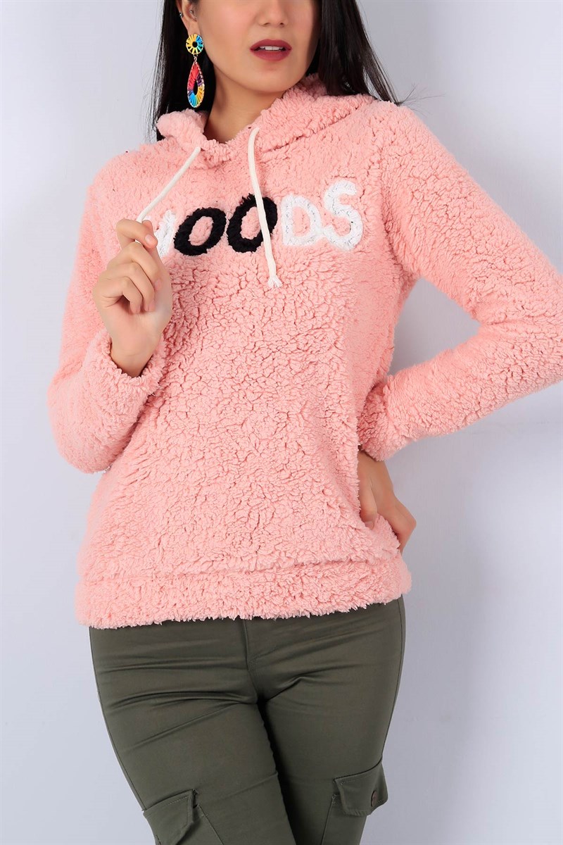Önü Baskılı Pudra Bayan Yumoş Sweat 22464B