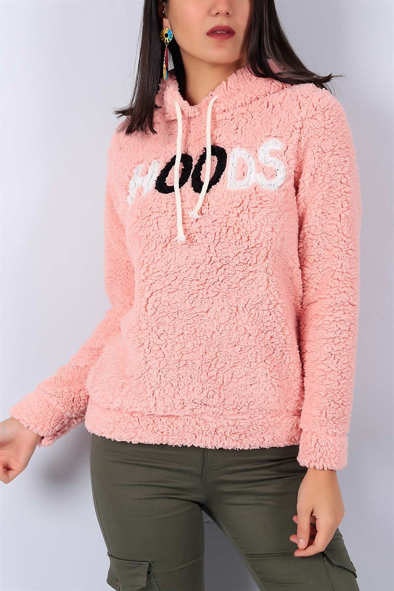 Önü Baskılı Pudra Bayan Yumoş Sweat 22464B