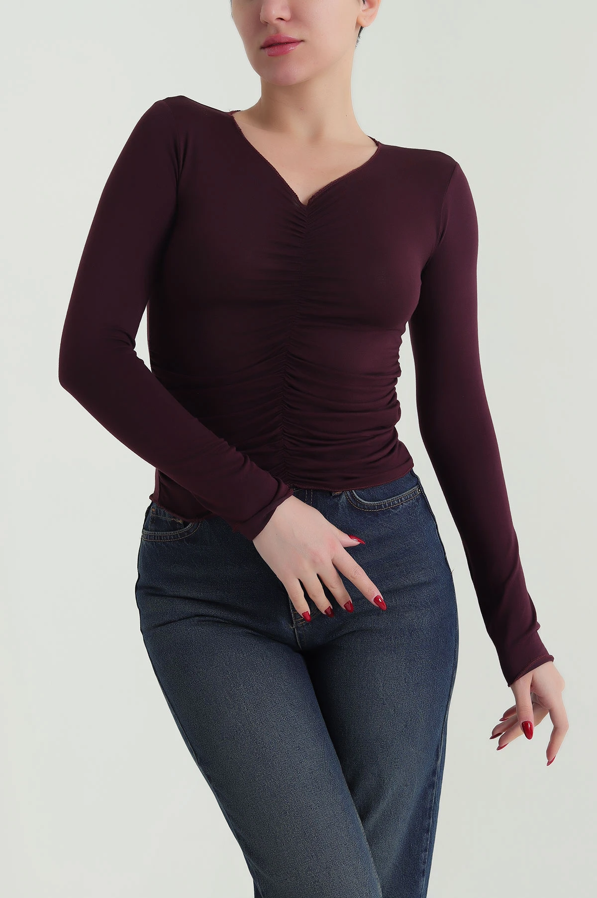 Önü Büzgülü Transparan Kadın Bluz 428109