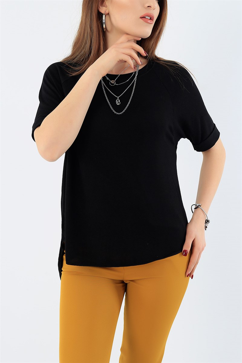 Önü Kısa Siyah Salaş Bluz 28928B
