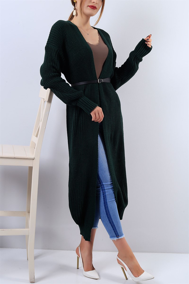 Örme Yeşil Bayan Uzun Hırka 17304B