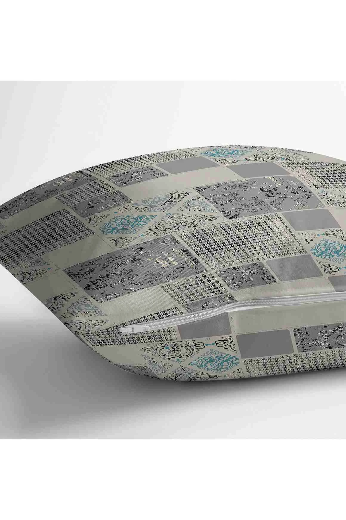 Antrasit 43x43 Dijital Baskılı Fermuarlı Modern Kırlent Kılıfı 252272