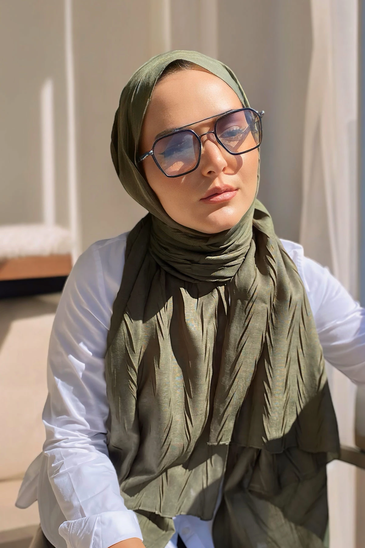Haki 75x180 Piliseli Bambu Şal 282796