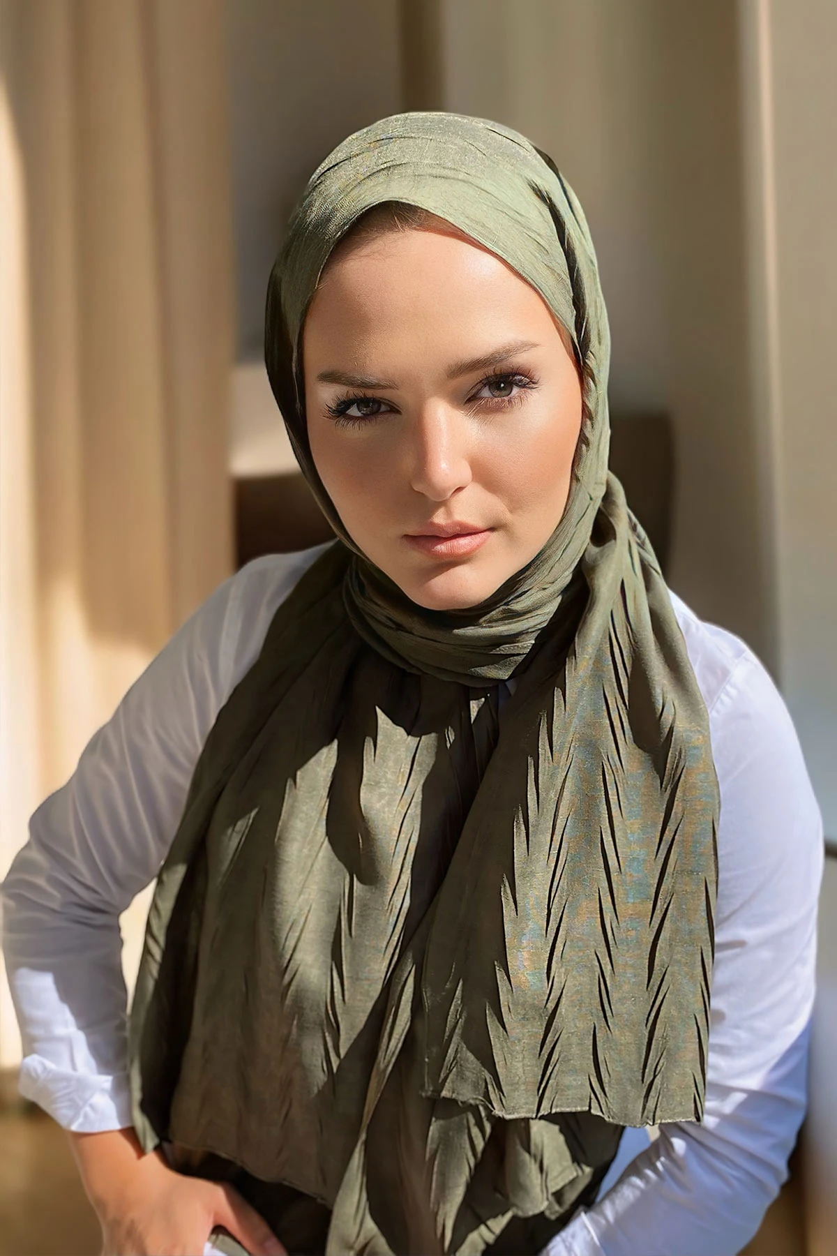 Haki 75x180 Piliseli Bambu Şal 282796