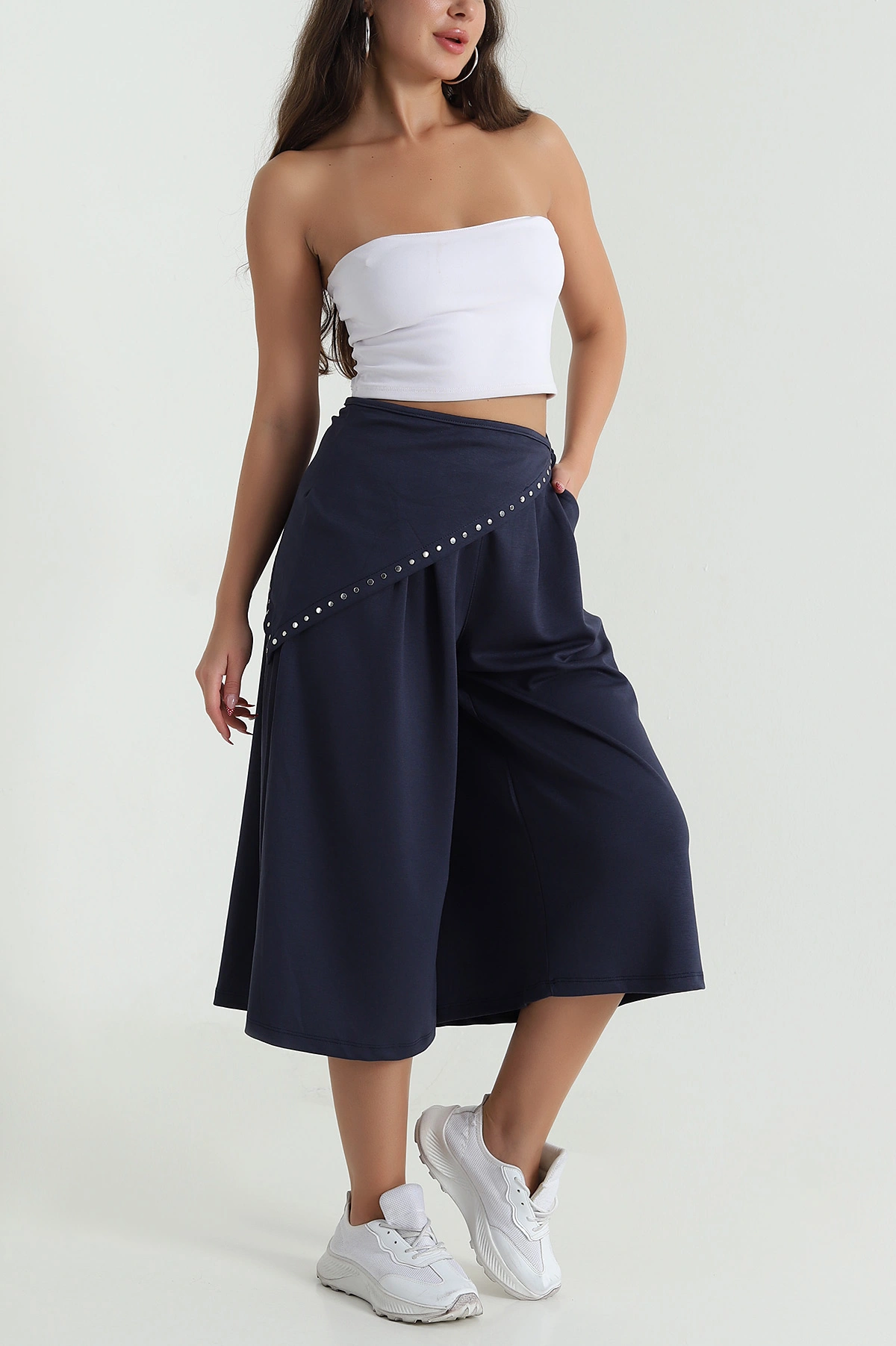 Peçeli Oversize Bel Lastikli Oysho Kadın Kapri 474621