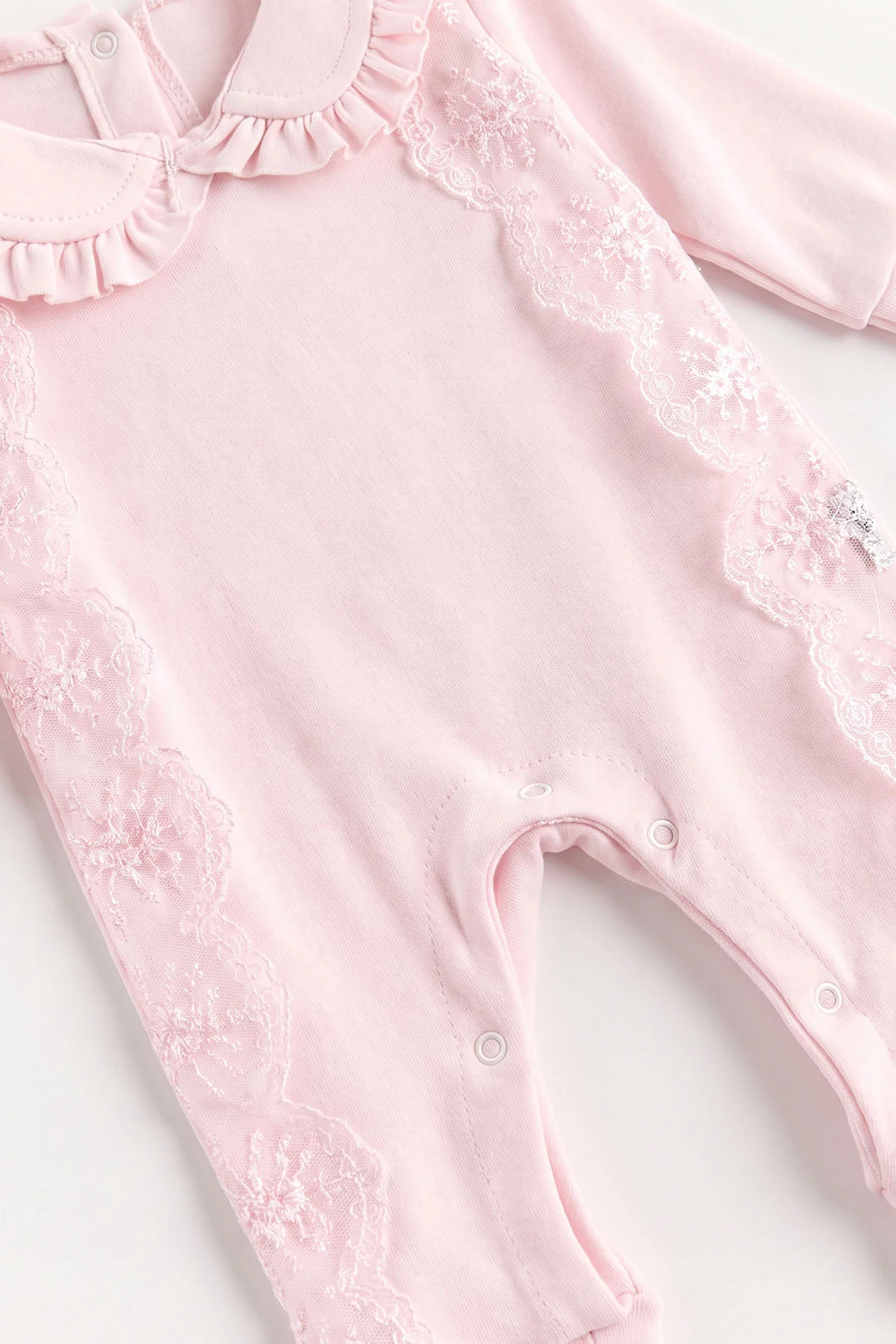 Pembe (0-1 Ay) Yuvarlak Yaka Güpürlü Tulum, Battaniye ve 7'li Penye Kız Bebek Hastane Çıkış Seti 488241