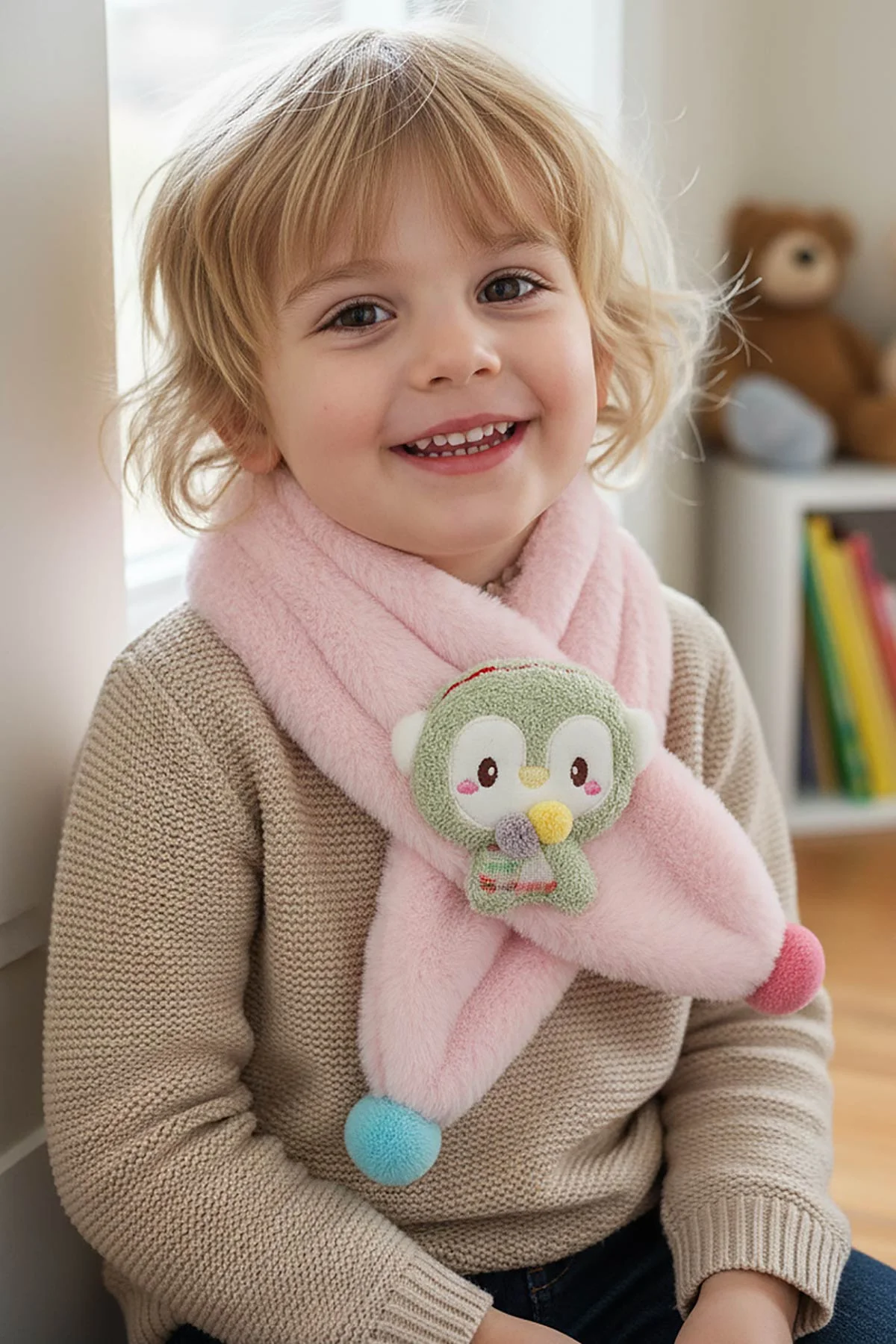 Pembe (0-10 Yaş) Ponponlu  Nakışlı     Peluş Bebek&Çocuk Atkı&Aksesuar 410944