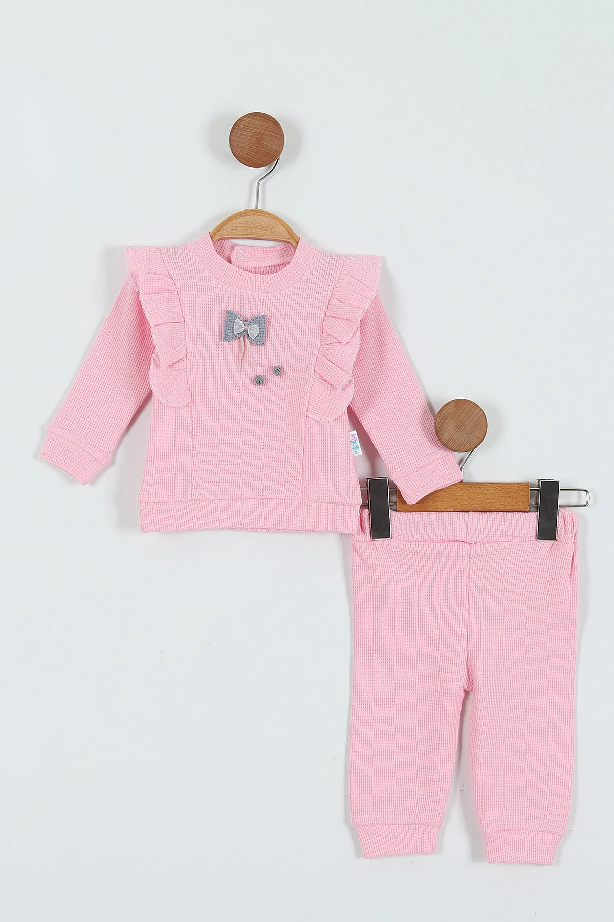 Pembe (0-12 Ay) Fiyonklu Fırfırlı Kız Bebek Takım 288919
