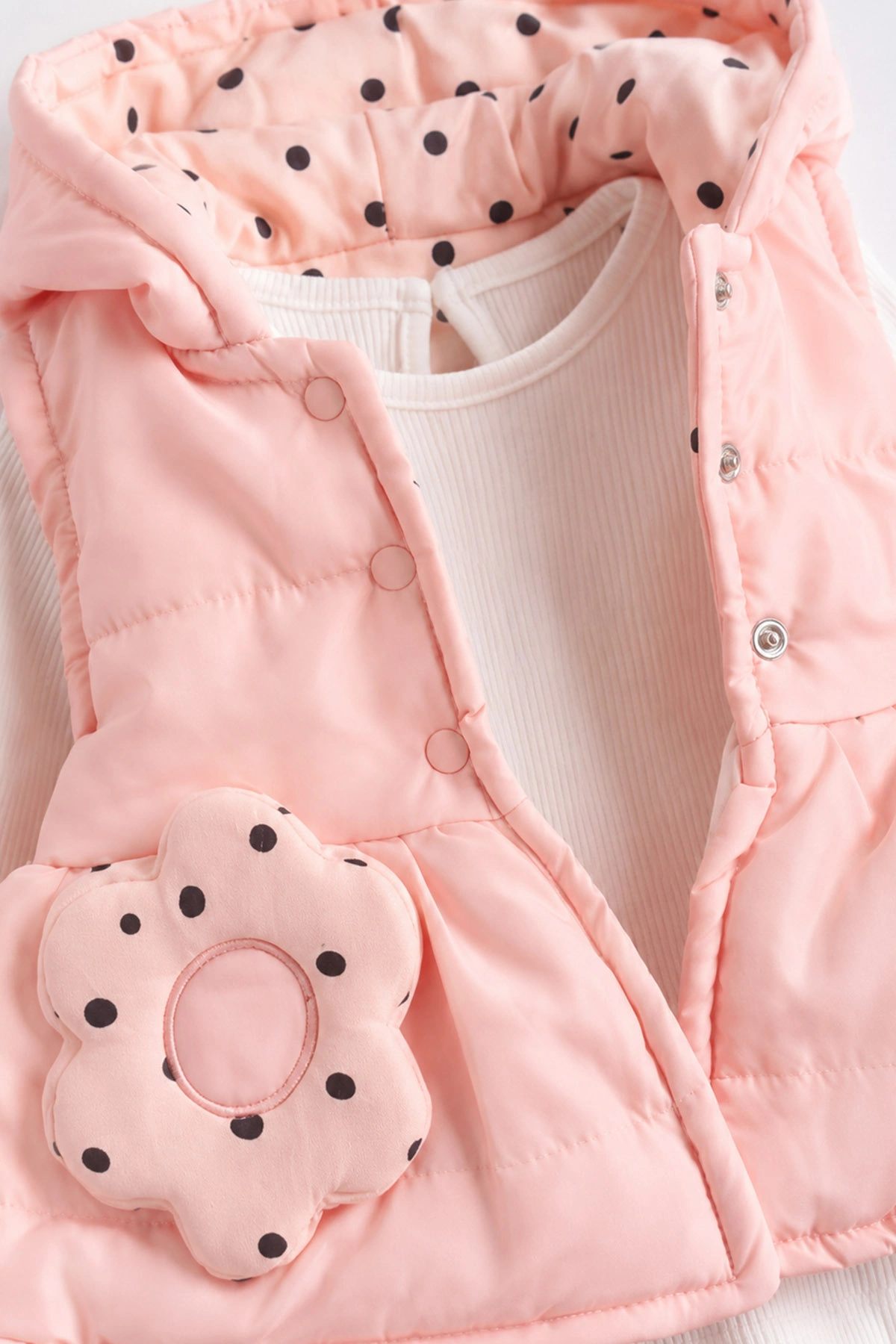 Pembe (0-12 Ay) Kapüşonlu Yelekli Fitilli Taytlı Kız Bebek 3'lü Takım 473372