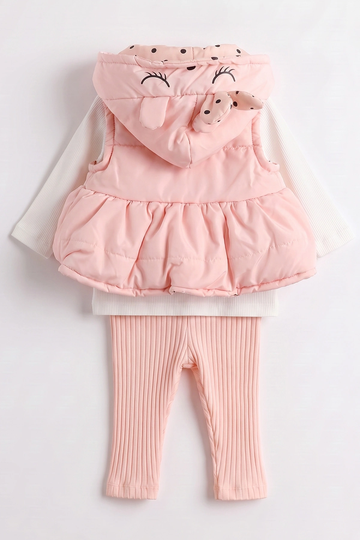 Pembe (0-12 Ay) Kapüşonlu Yelekli Fitilli Taytlı Kız Bebek 3'lü Takım 473372