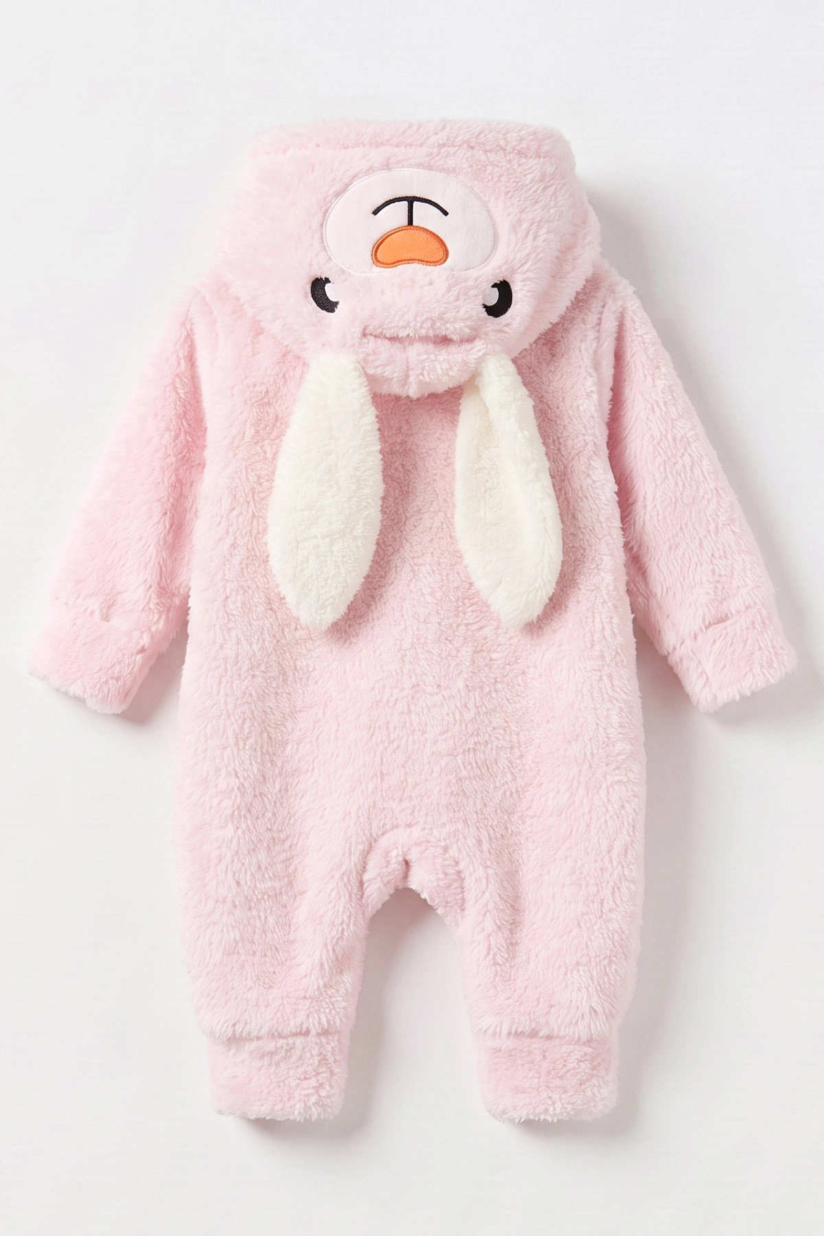 Pembe (0-12 Ay) Kapüşonu Tavşan Nakışlı  Peluş Kız Bebek Tulum  495760
