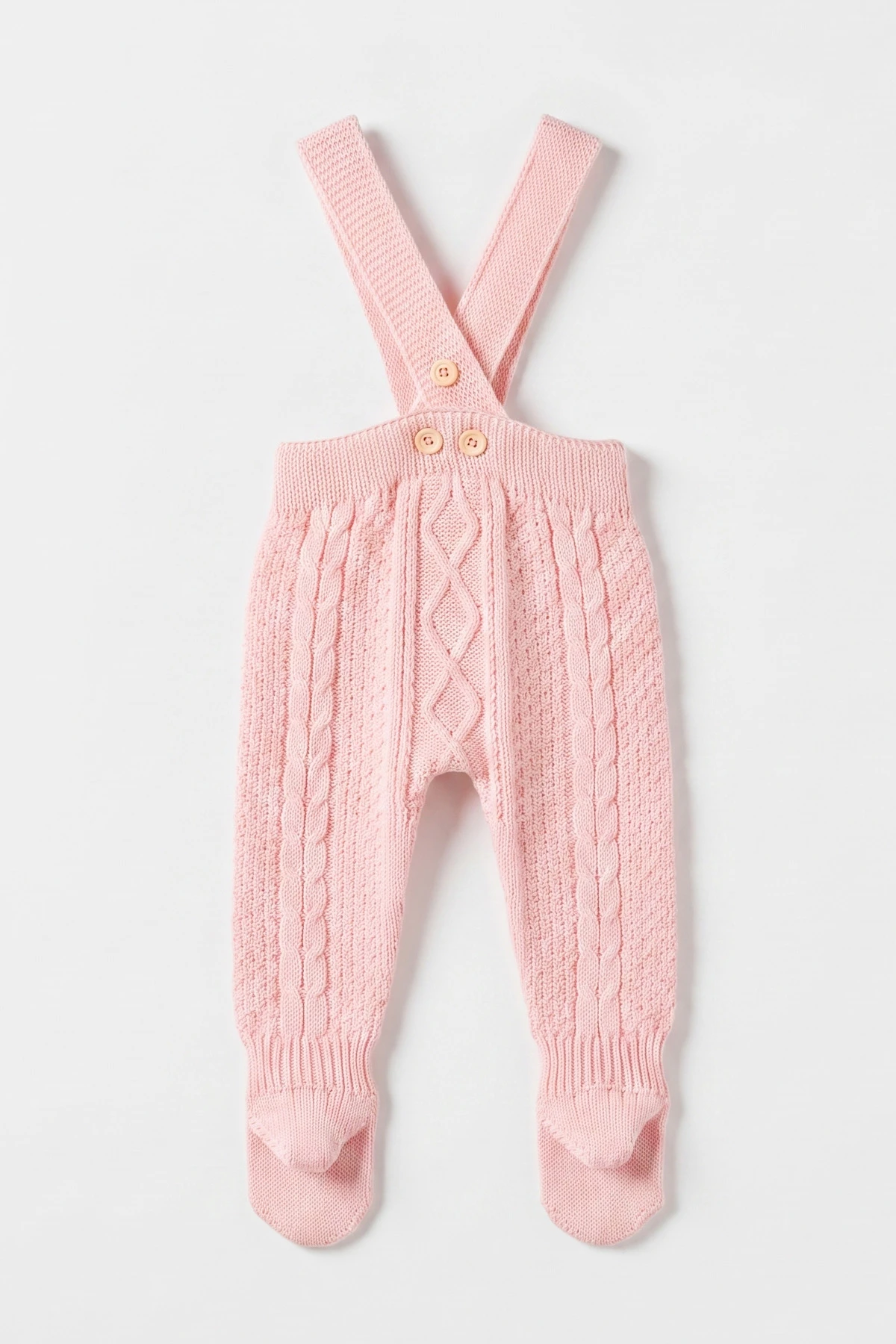 Pembe (0-12 Ay) Örgülü Ayaklı Kız Bebek Triko Salopet 474326