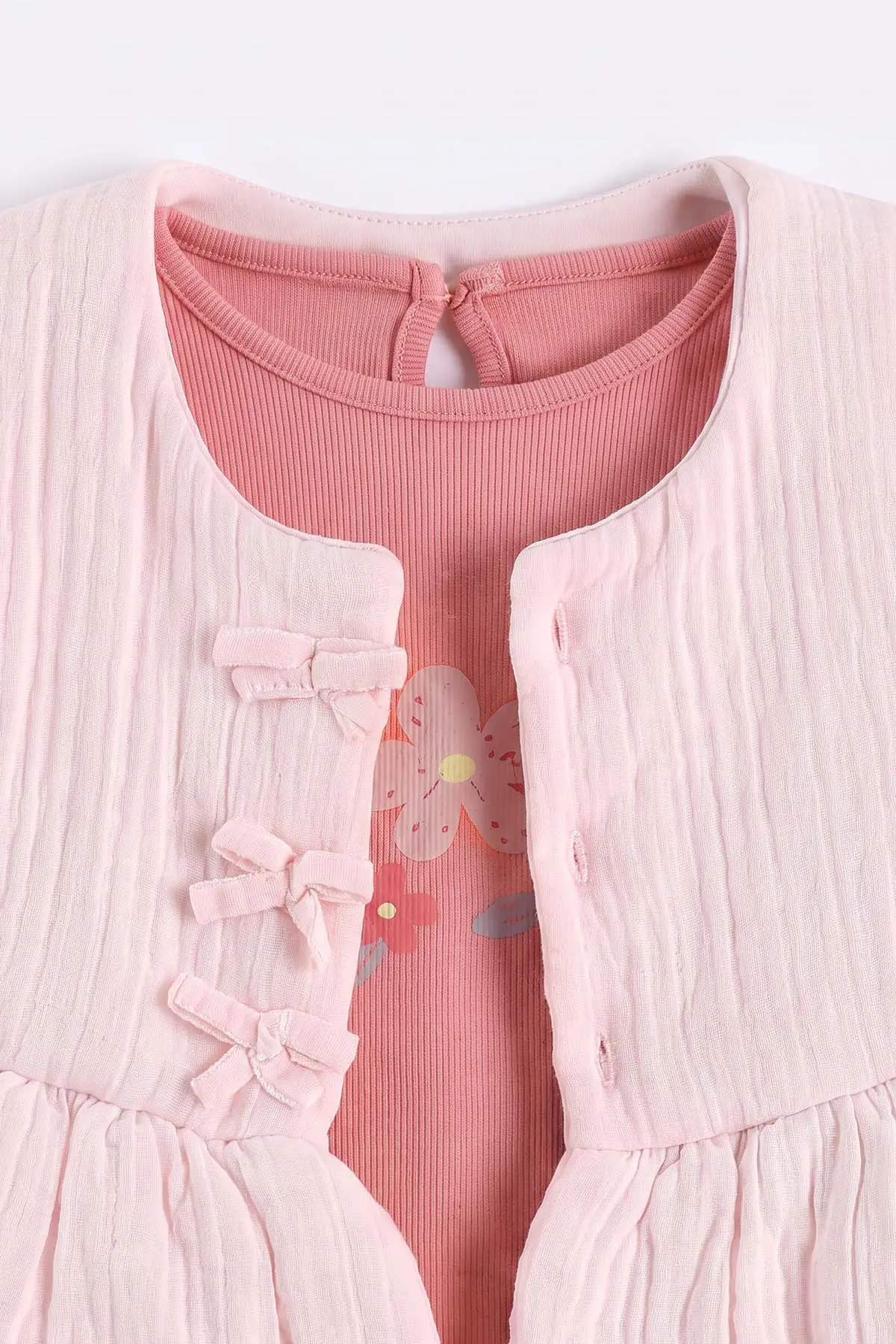 Pembe (0-12 Ay)Üç Kurdela Yelekli Fitilli Taytlı Kız Bebek 3'lü Takım 473363