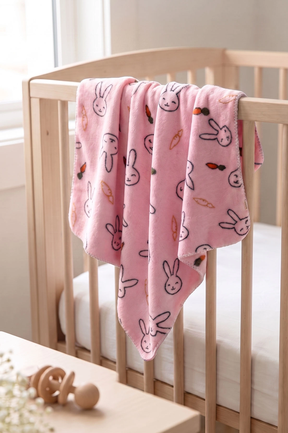 Pembe (0-18 Ay) Tavşan Desenlii  Peluş  Bebek Battaniye 477430