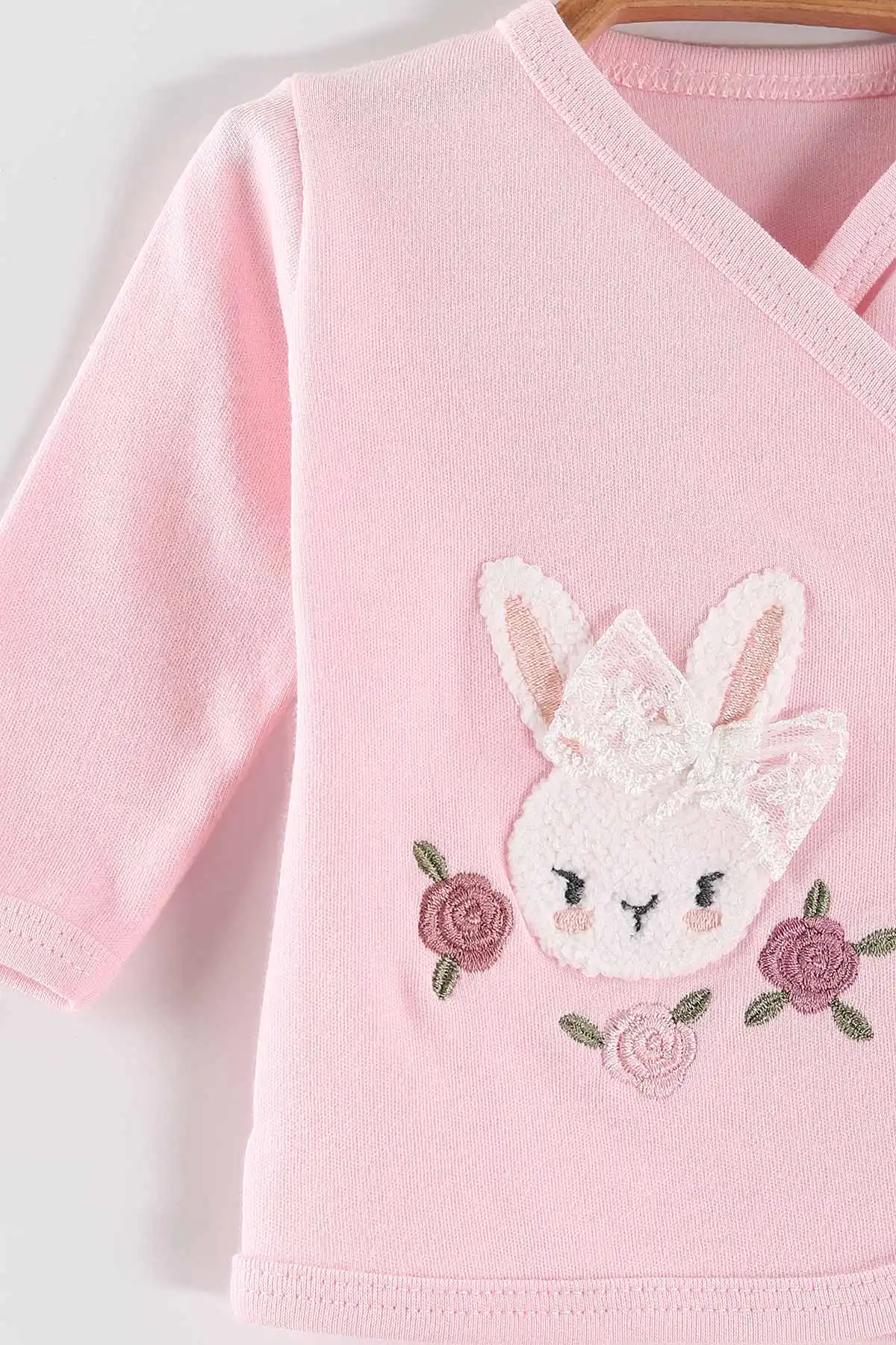 Pembe (0-3 Ay) Fiyonklu Tavşan Nakışlı  Patikli 5'li Kız Bebek Takım 462974