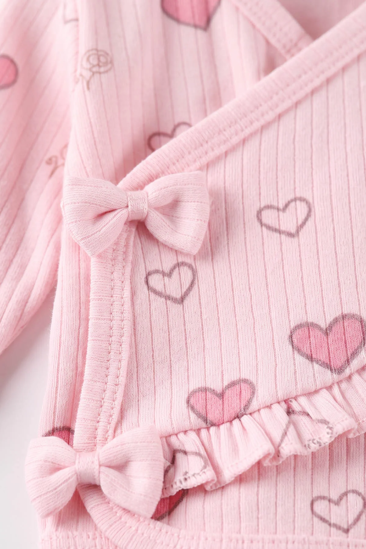 Pembe (0-3 Ay) Kalp Baskılı Fırfır Detay Kutulu Yeni Doğan Kız Bebek 5'li Zıbın Set 475393