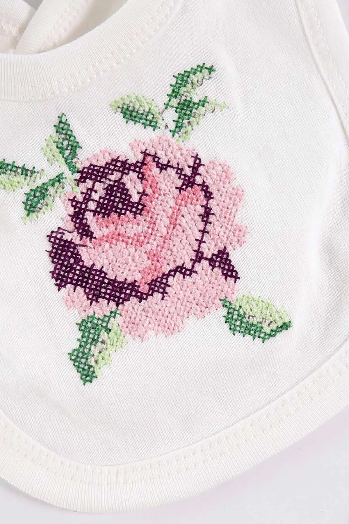Pembe (0-3 Ay) Kanaviçe Gül İşlemeli  Yeni Doğan 5'li Kız Bebek Zıbın Seti 475370