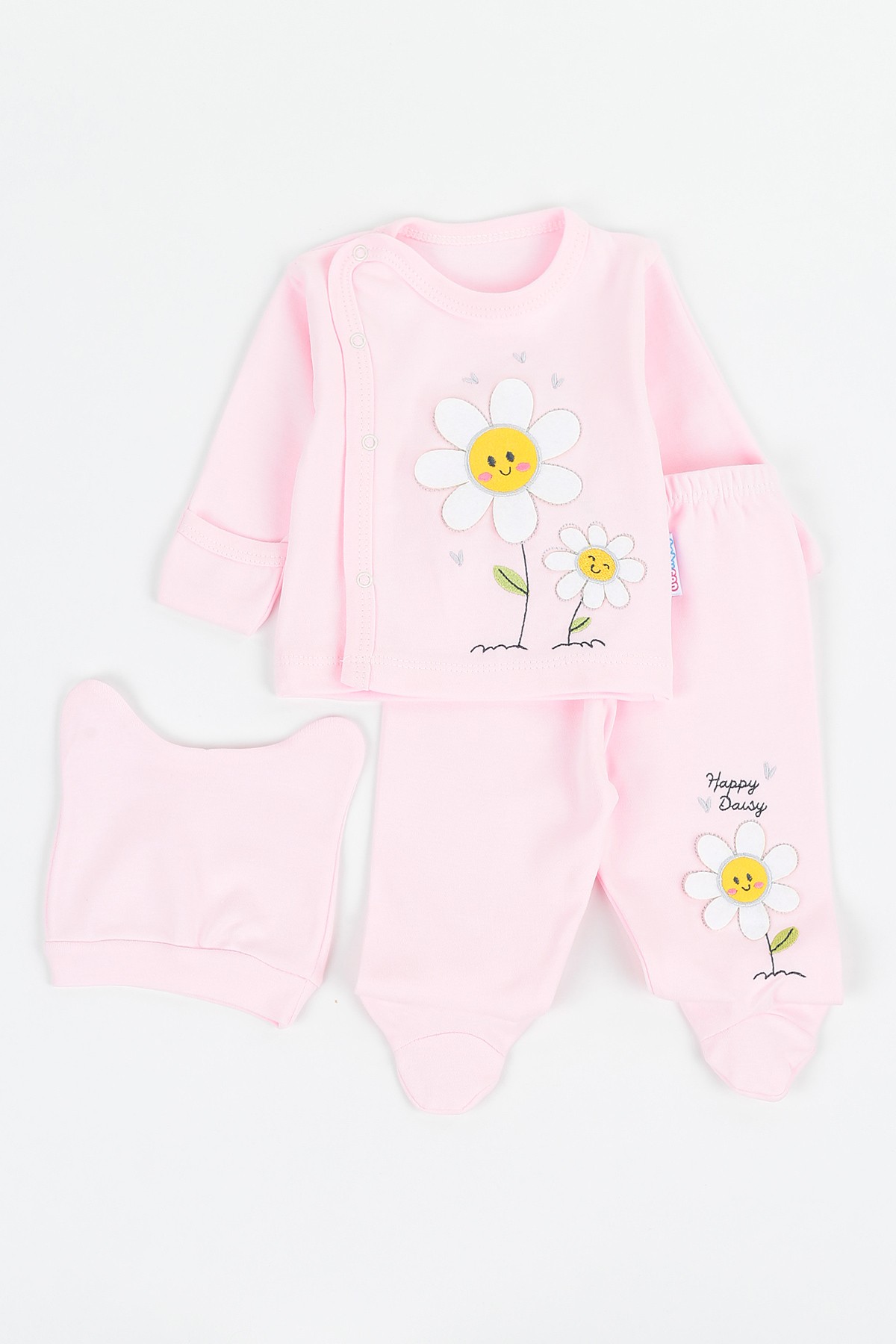 Pembe (0-3 Ay) Keçeli Papatya Nakışlı Kız Çocuk Zıbın Takım 142128