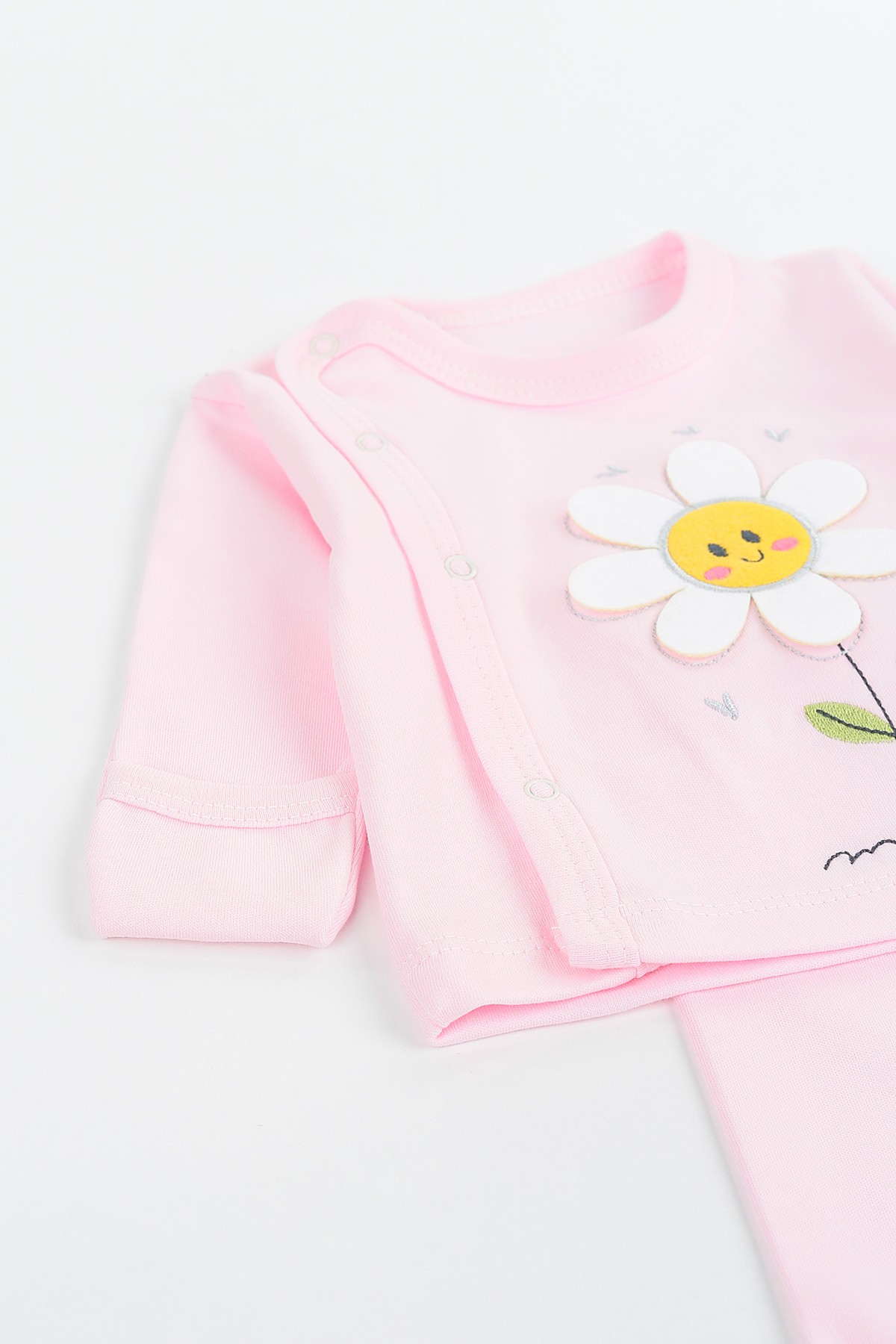 Pembe (0-3 Ay) Keçeli Papatya Nakışlı Kız Çocuk Zıbın Takım 142128