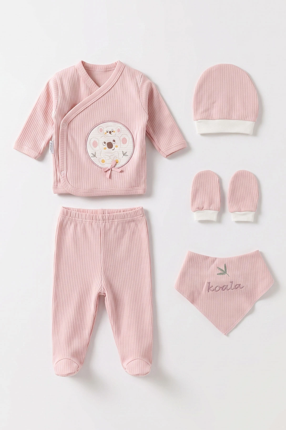 Pembe (0-3 Ay) Koala Nakışlı Yeni Doğan 5'li Bebek Zıbın Seti 475359