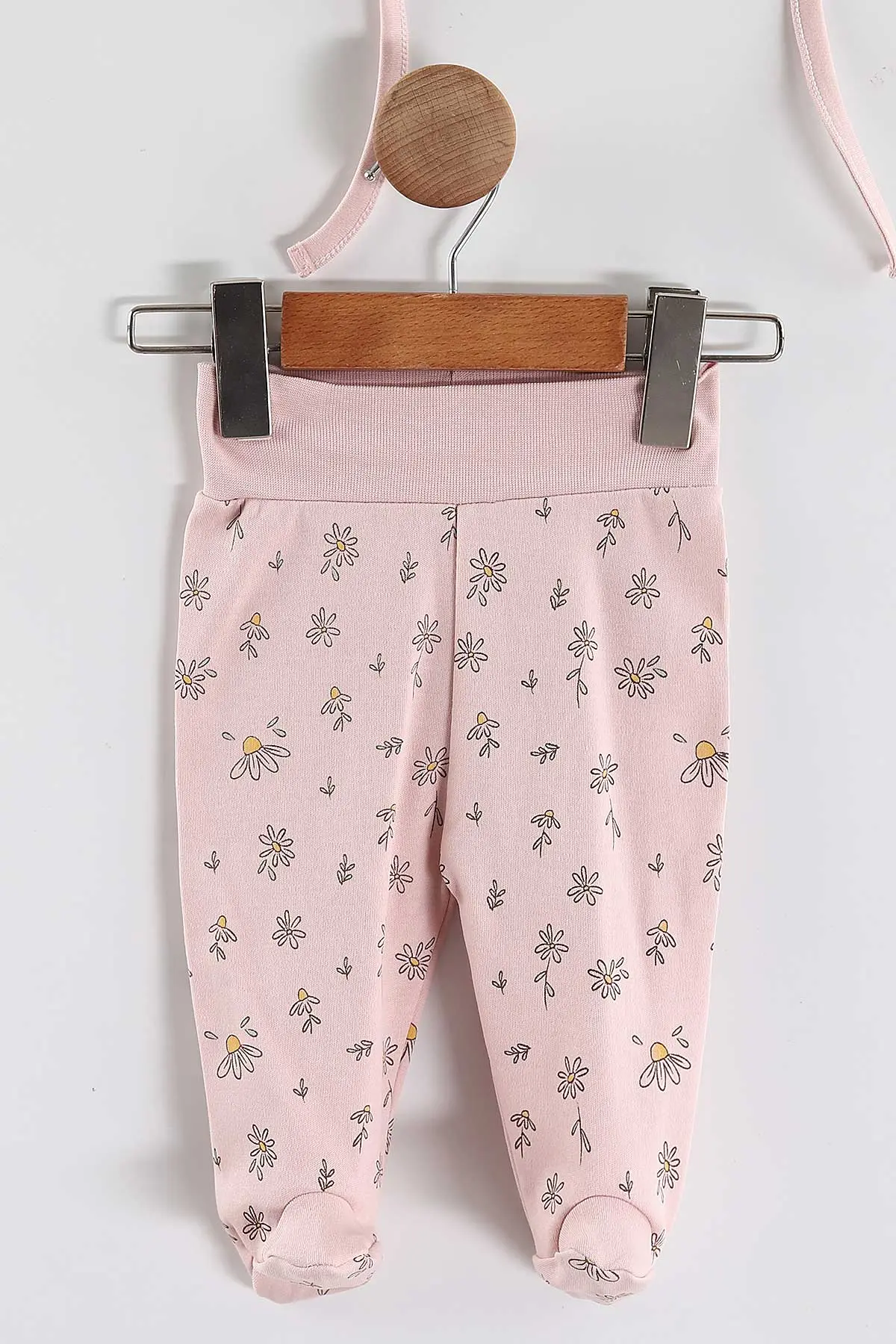 Pembe (0-3 Ay) Papatyalı Ayıcık Baskılı   Patikli Kız Bebek 3'lü Zıbın Takım 453759