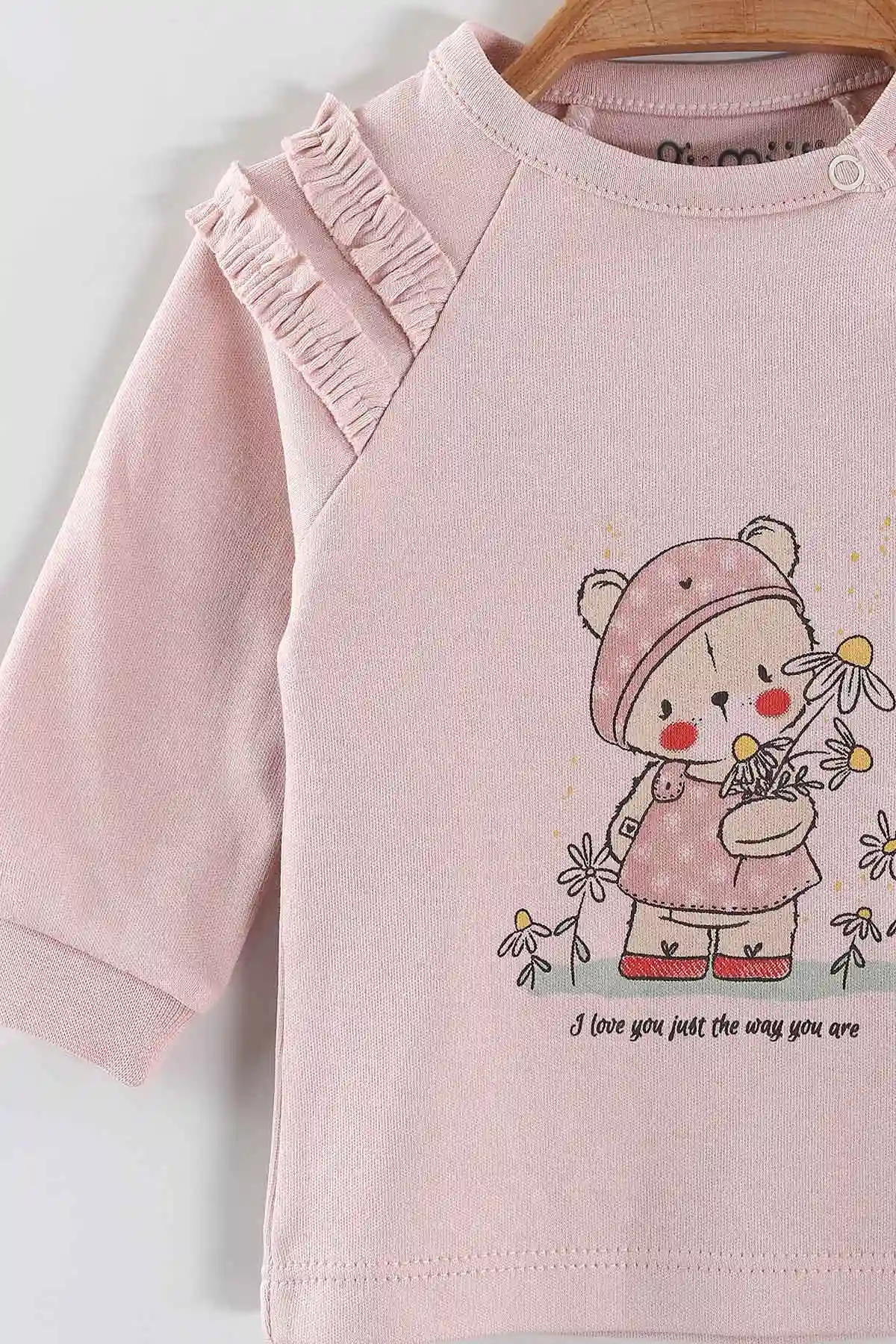 Pembe (0-3 Ay) Papatyalı Ayıcık Baskılı   Patikli Kız Bebek 3'lü Zıbın Takım 453759