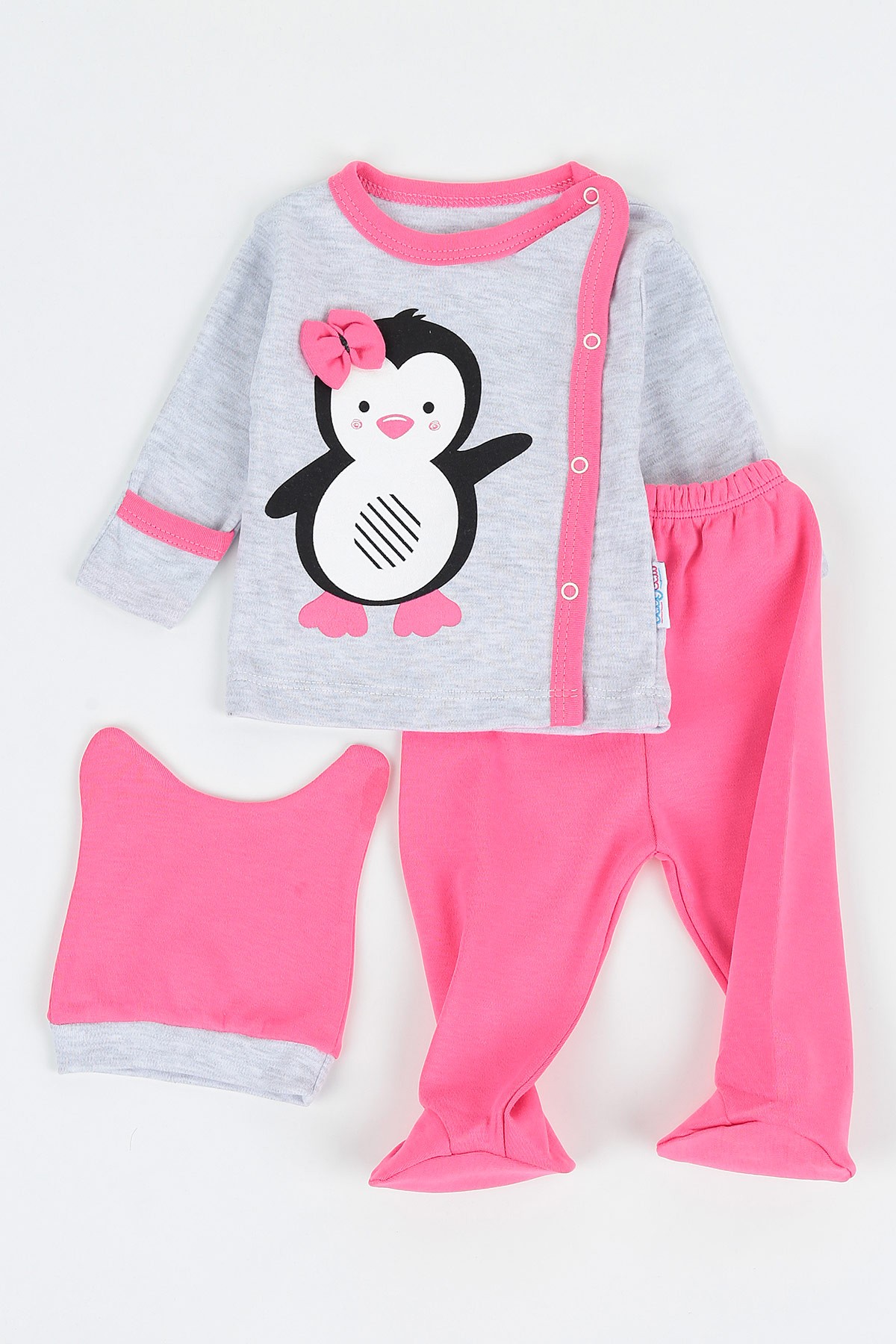 Pembe (0-3 Ay) Papyonlu Penguen Baskılı Zıbın Takım 142046