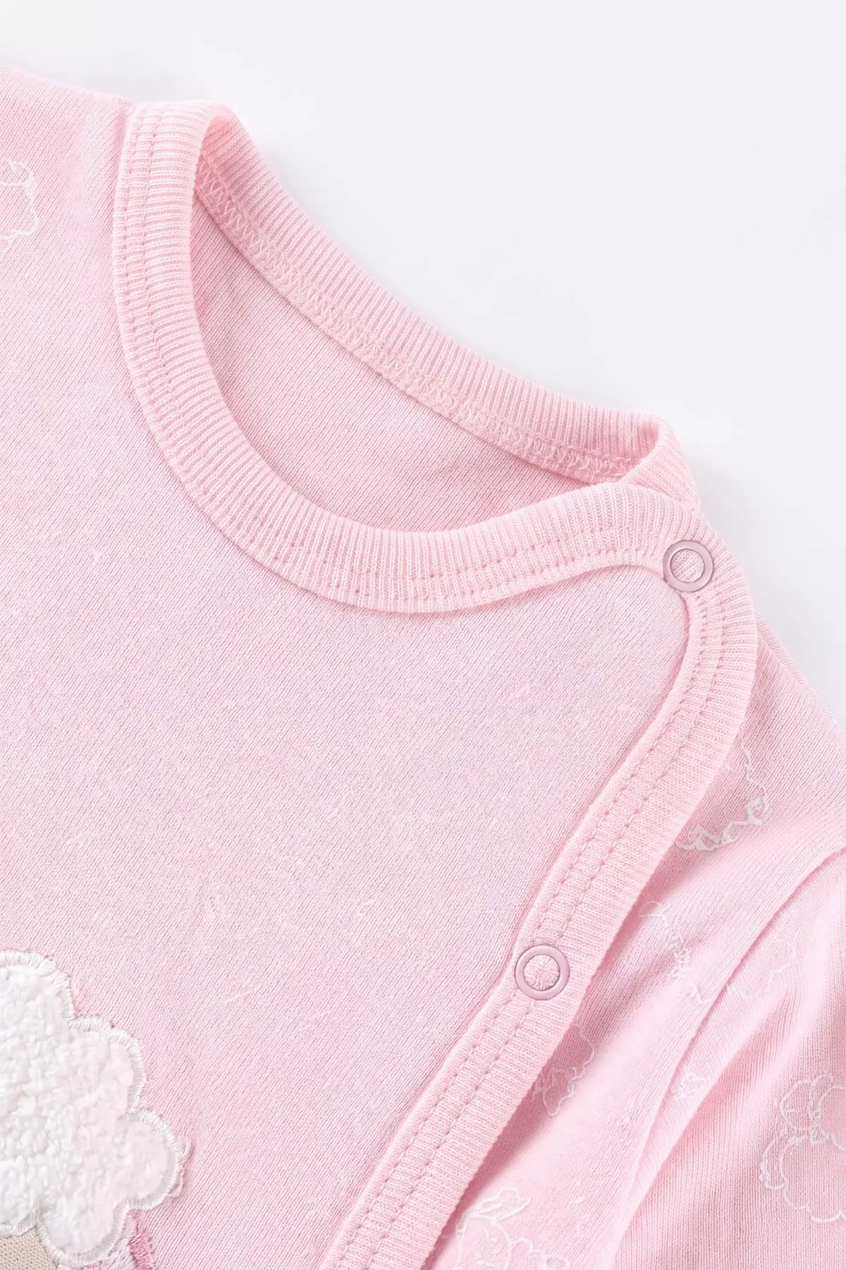 Pembe (0-3 Ay) Peluş Kuzu Nakışlı Patikli Yeni Doğan Bebek 3'lü Zıbın Takım 477184