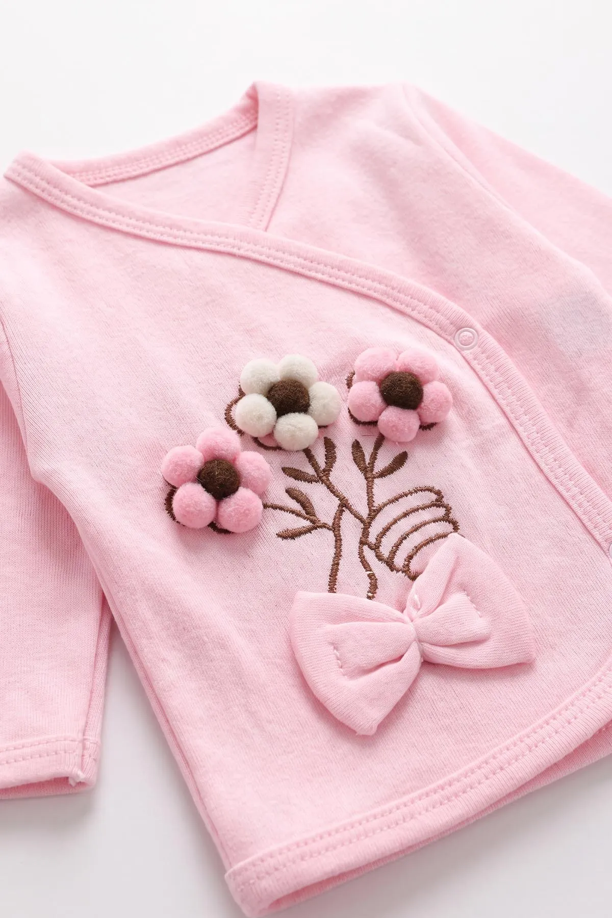 Pembe (0-3 Ay) Ponpon Çiçekli 5'li Kız Bebek Zıbın Takım 479261