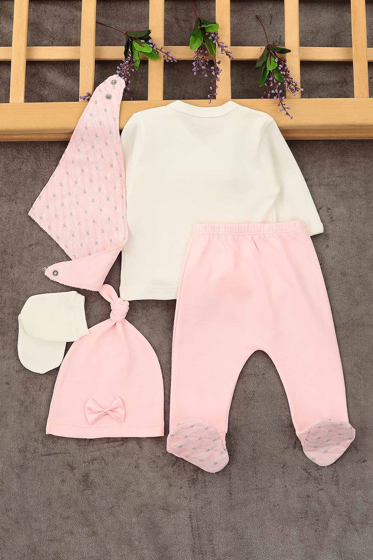 Pembe (0-3 Ay) Ponpon Papyonlu Tavşan Nakışlı Kız Çocuk Takım 152113