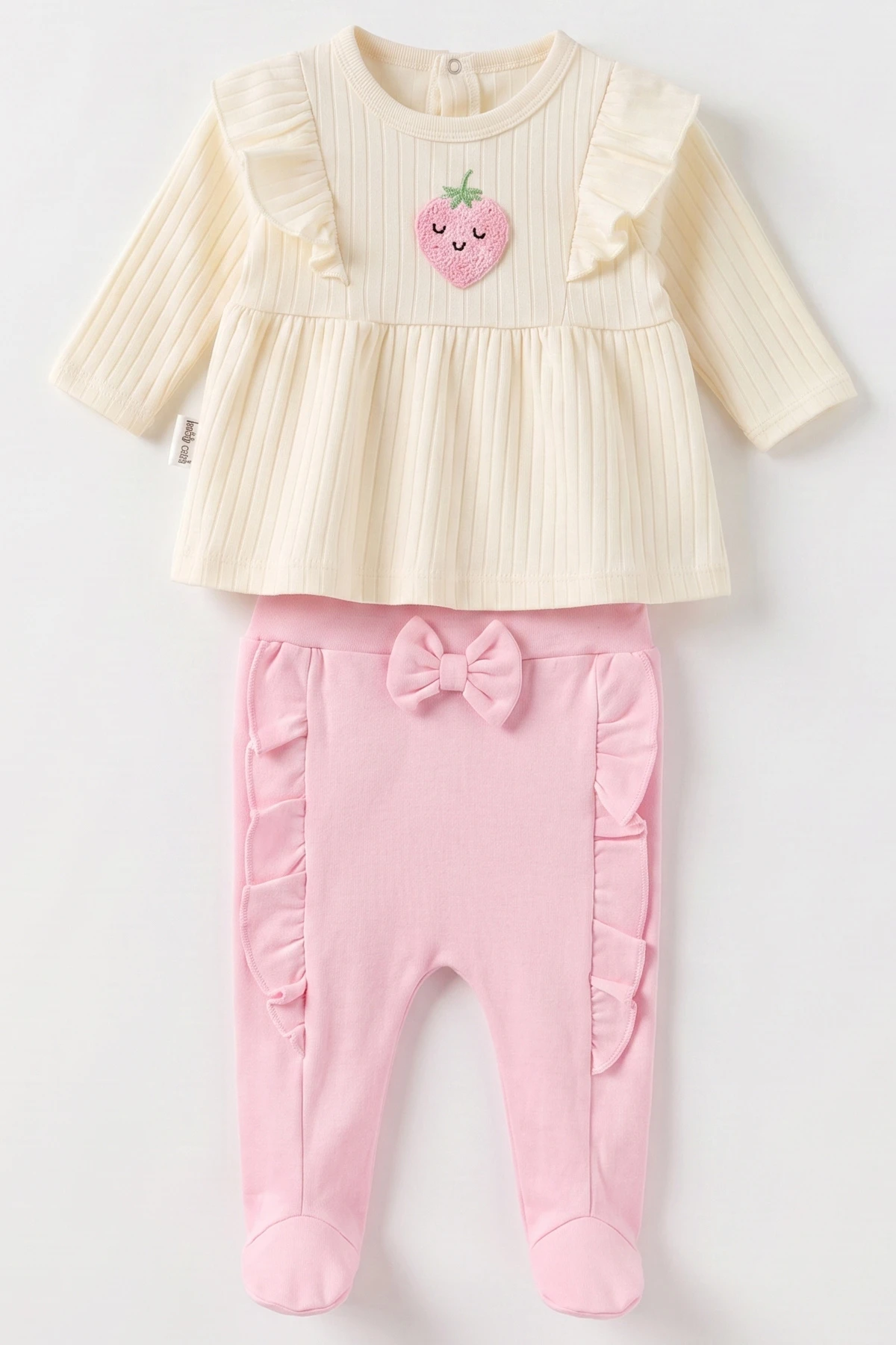 Pembe (0-3 Ay) Süzene Çilek Nakışlı Kız Bebek Takım 477233