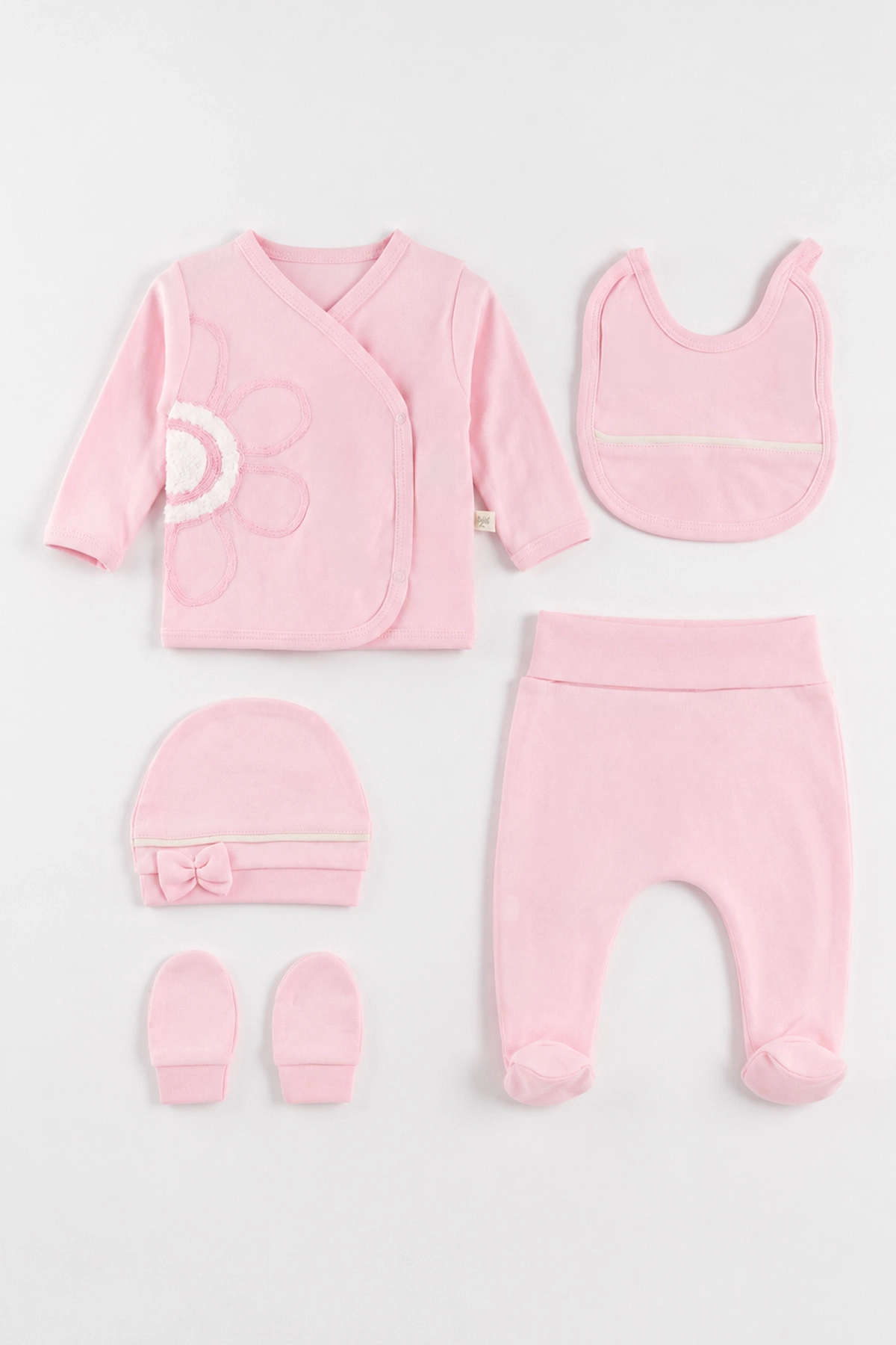 Pembe (0-3 Ay) Süzene Papatya Nakışlı 5'li Kız Bebek Zıbın Takım 479252