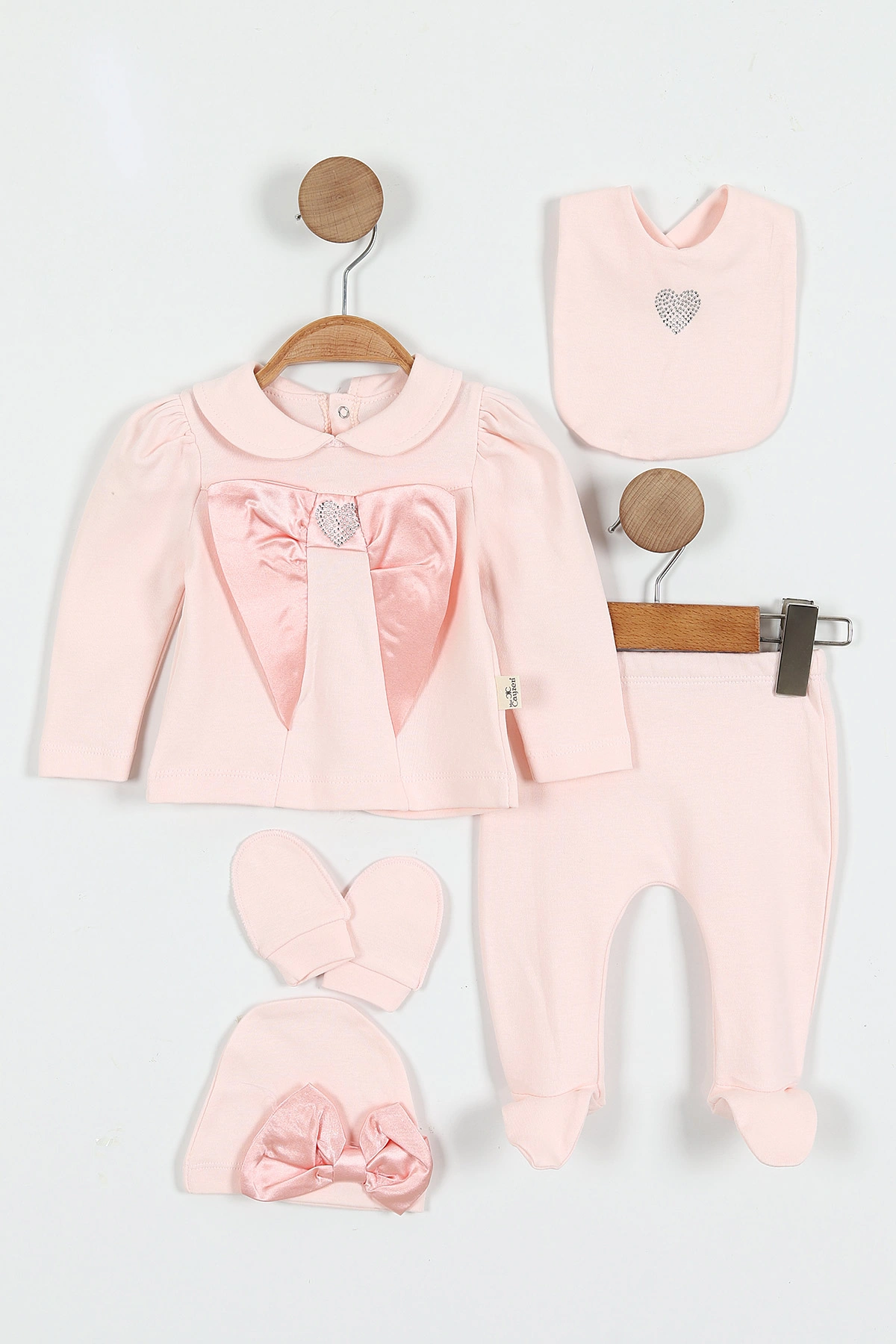 Pembe (0-3 Ay) Taş Detaylı  Kız Bebek 5'li Zıbın Seti 429693