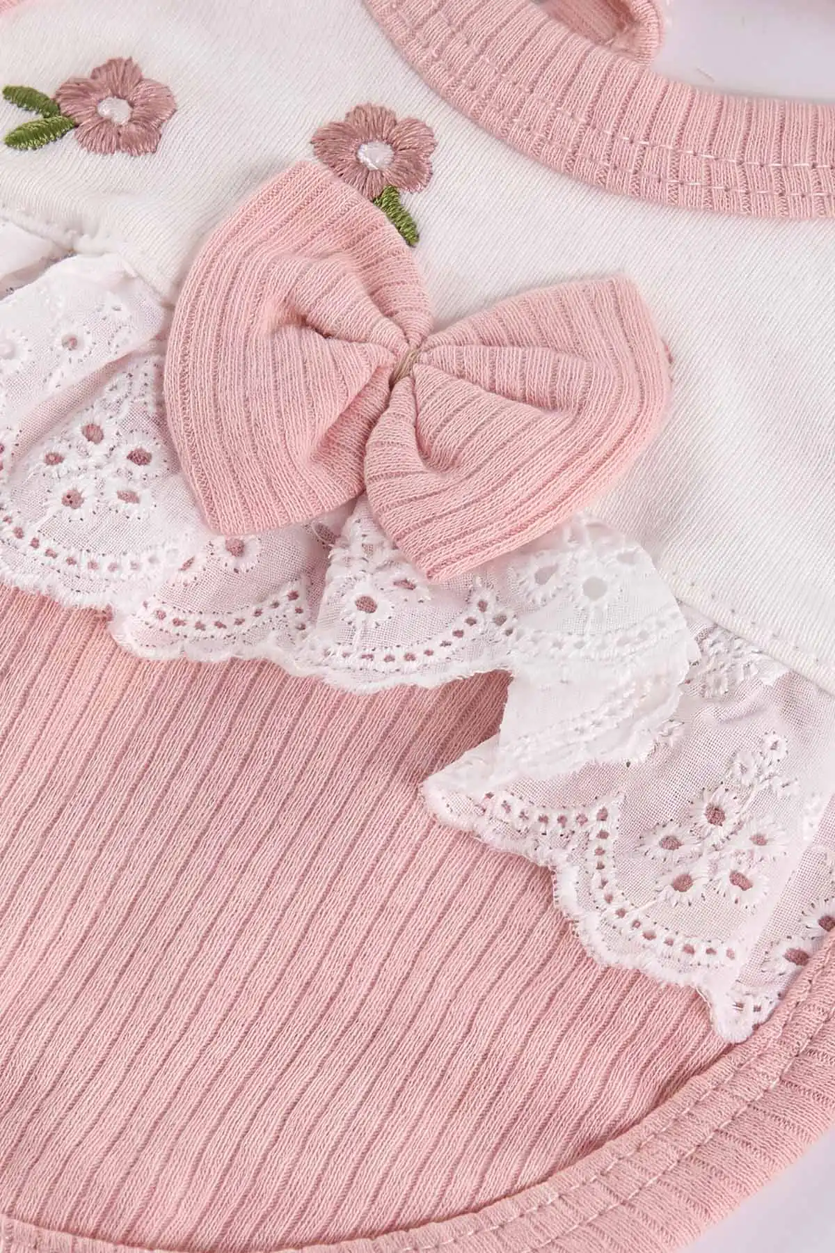 Pembe (0-3 Ay)Çiçek Nakışlı Fiyonklu  Kutulu  Yeni Doğan 5'li Kız Bebek Zıbın Seti 475346