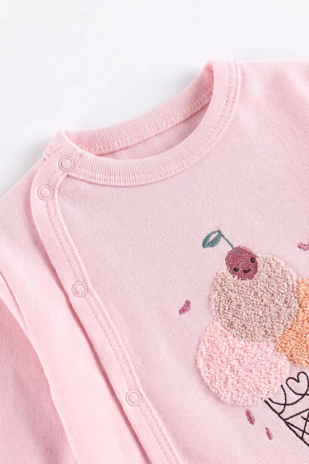 Pembe (0-3 Ay)Dondurma Nakışlı Patikli 3'lü Kız Bebek Takım 477285