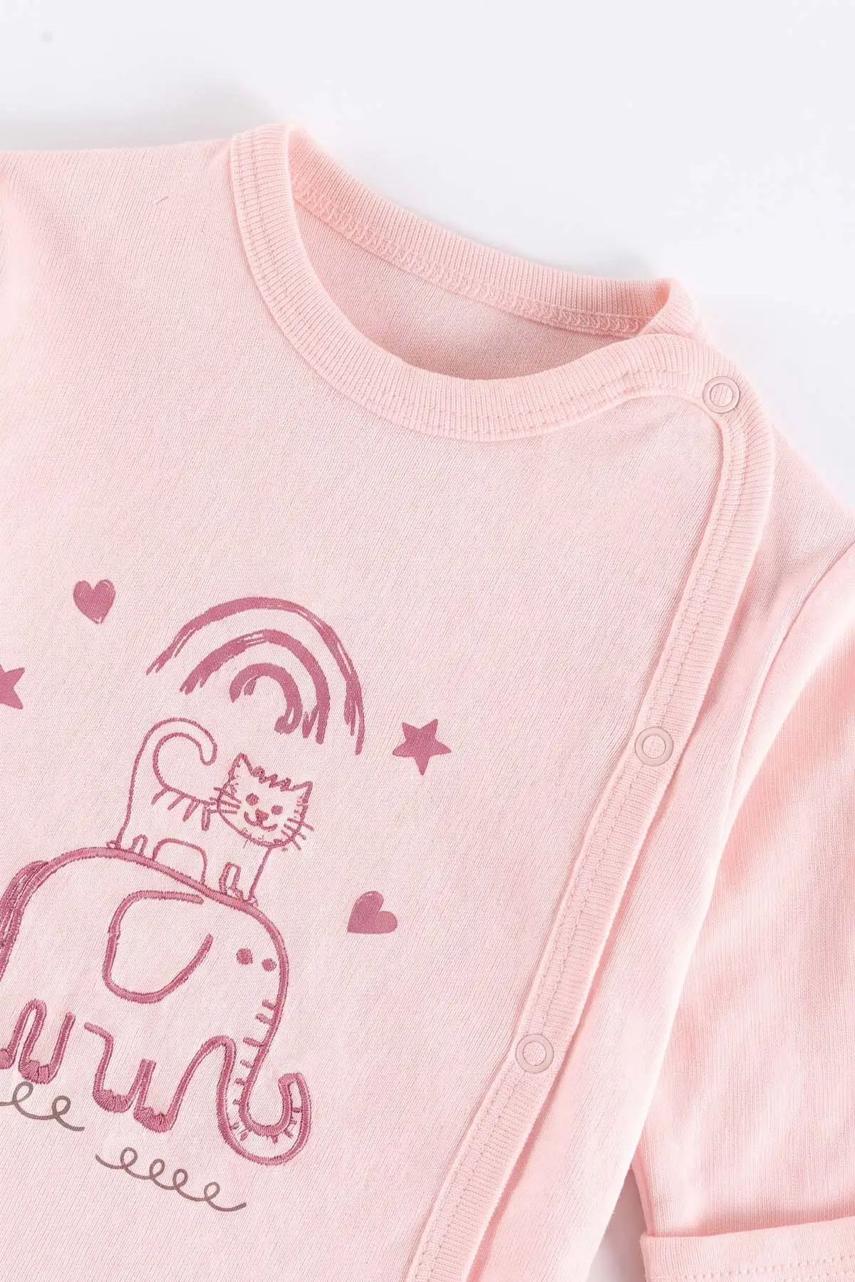 Pembe (0-3 Ay)Fil Nakışlı Patikli 3'lü Bebek Takım 477230