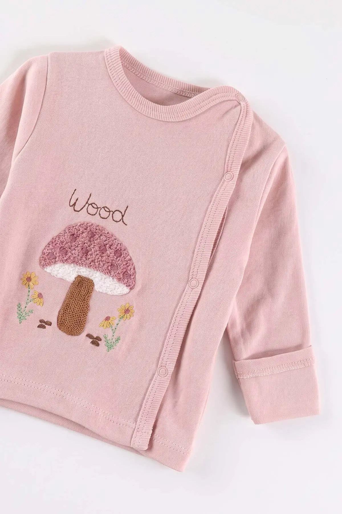 Pembe (0-3 Ay)Süzene Mantar Nakışlı Patikli Kız Bebek 3'lü Zıbın Takım 477164