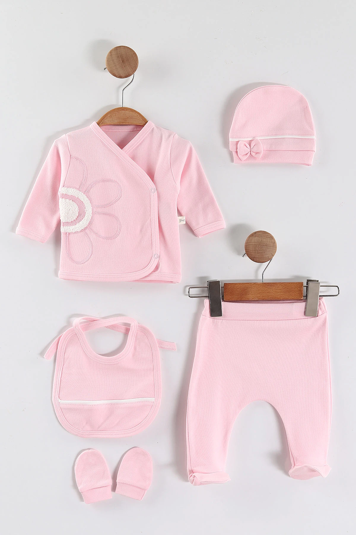 Pembe (0-3 Ay)Süzene Papatya Nakışlı Patikli 5'li Kız  Bebek Takım 451458