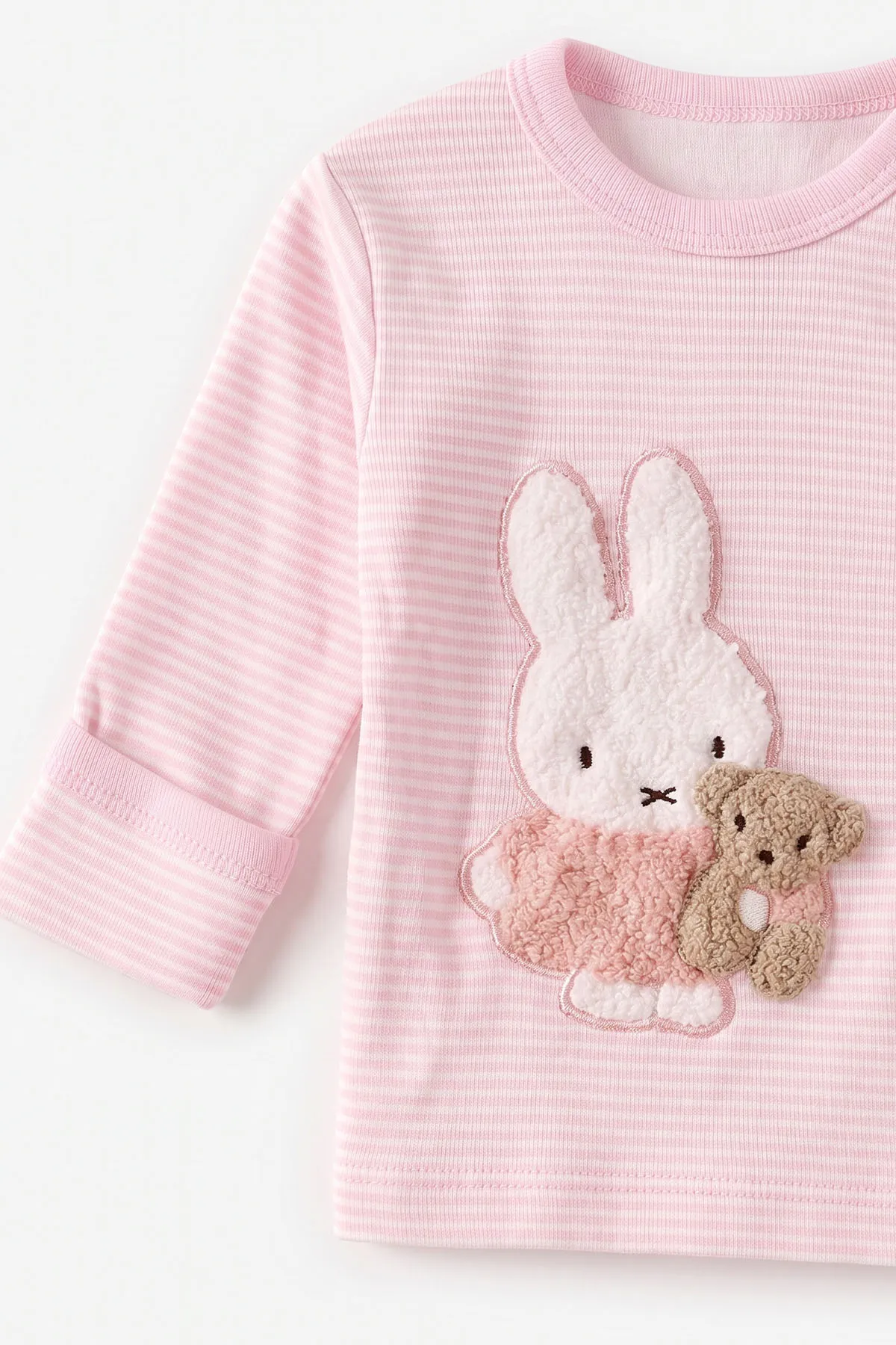 Pembe (0-3 Ay)Süzene Tavşan Nakışlı Çizgili Şapkalı Kız Bebek 3'lü Zıbın Takım 478018