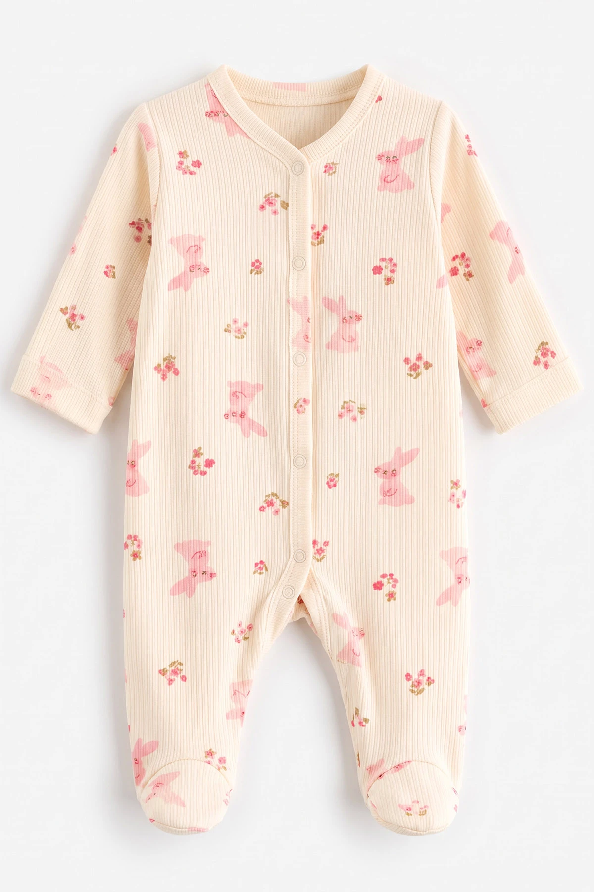 Pembe (0-3 Ay)Tavşan Baskılı Raporlu Battaniyeli Kız Bebek 5'li Set 487200