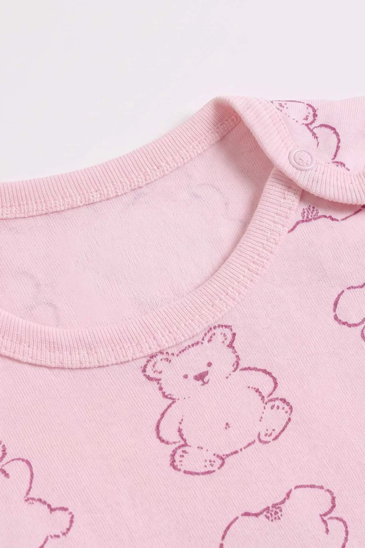 Pembe (0-3 Yaş) Ayı Desenli Uzun Kol Bebek &Çocuk Çıtçıtlı Badi 482383