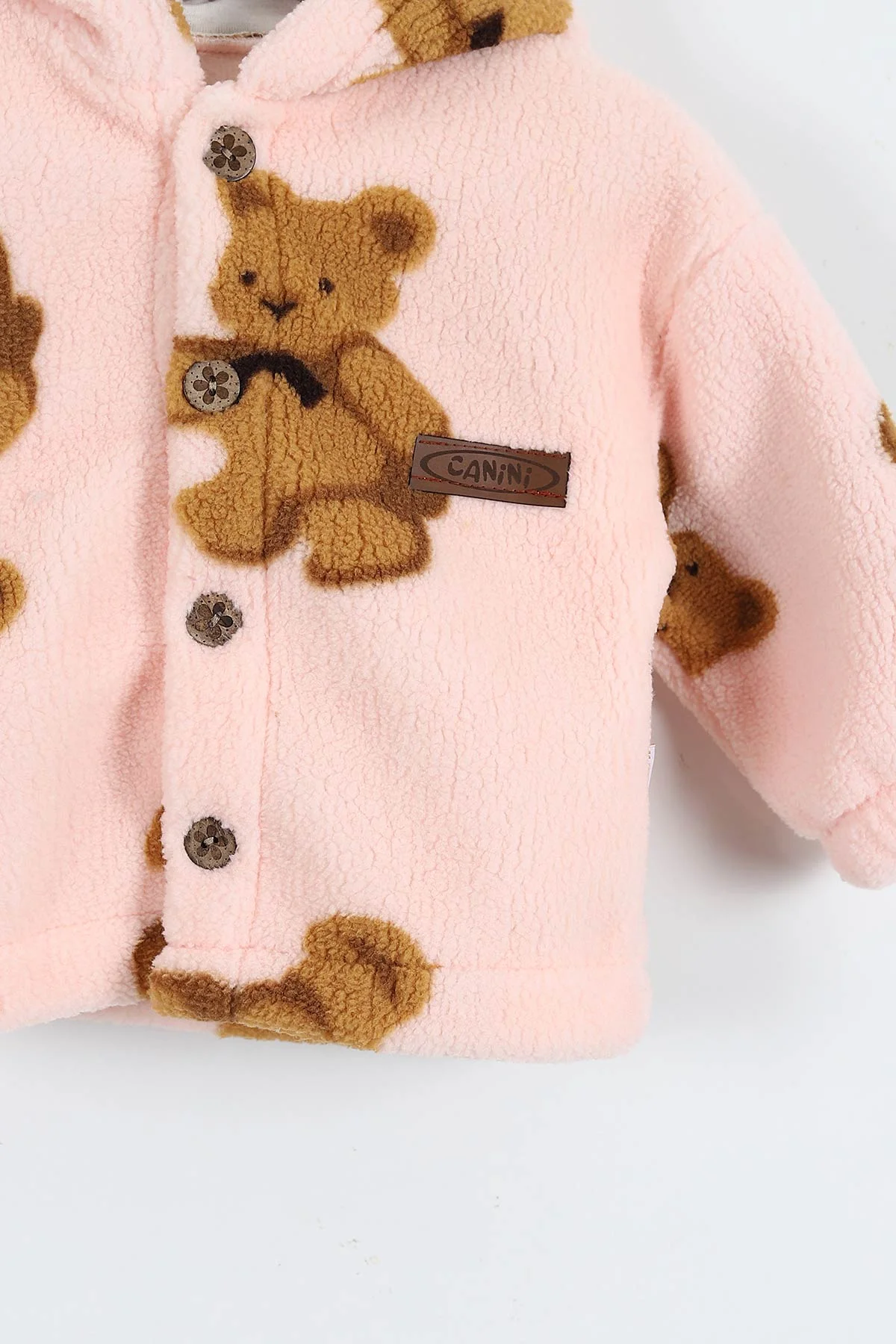 Pembe (0-3 Yaş) Ayıcık Baskılı Kapüşonlu Welsoft Polar Bebek-Çocuk Mont 389412