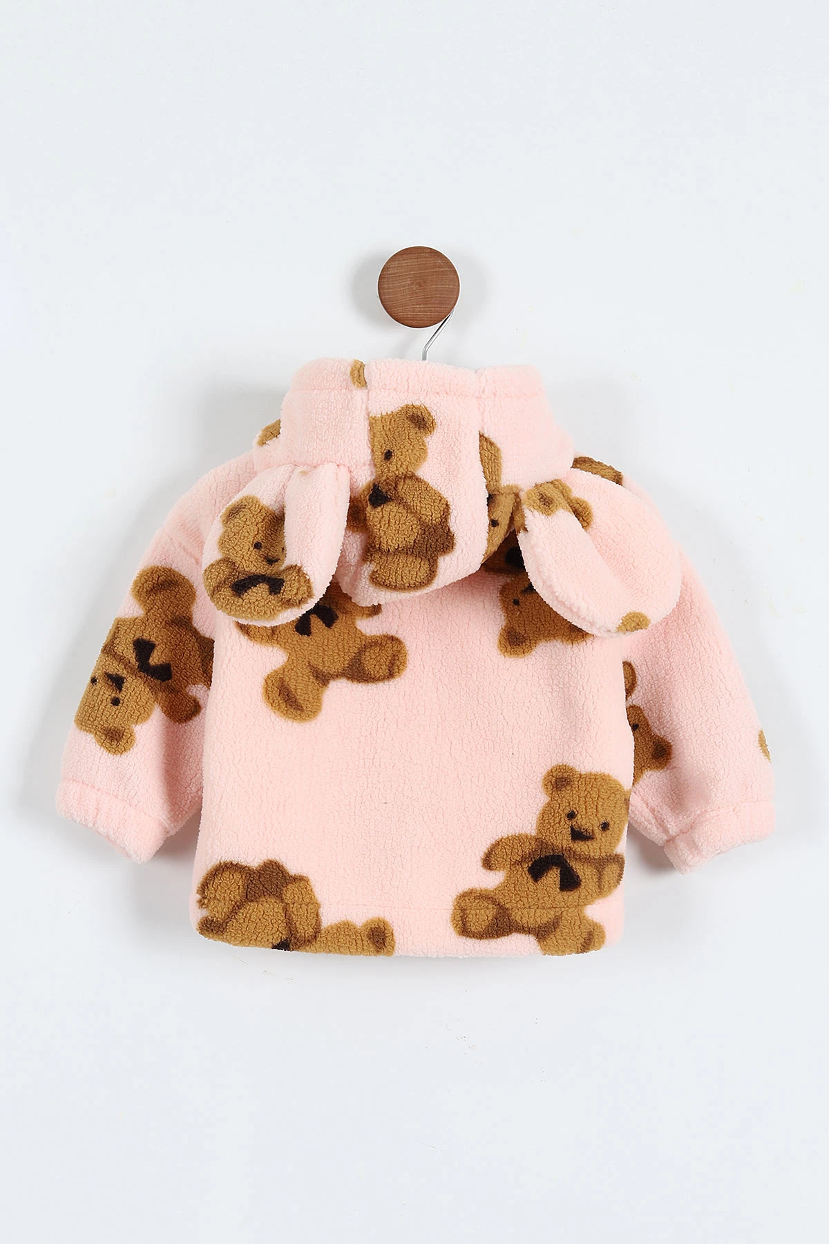 Pembe (0-3 Yaş) Ayıcık Baskılı Kapüşonlu Welsoft Polar Bebek-Çocuk Mont 389412