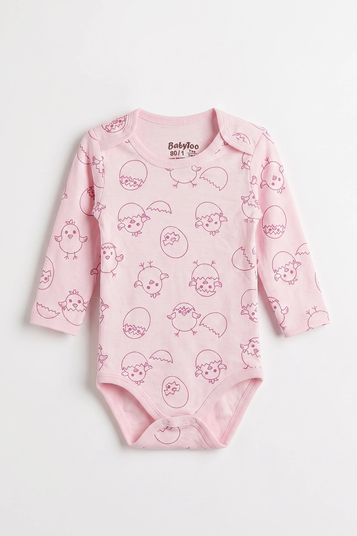 Pembe (0-3 Yaş) Civciv Desenli Uzun Kol Bebek &Çocuk Çıtçıtlı Badi 482360