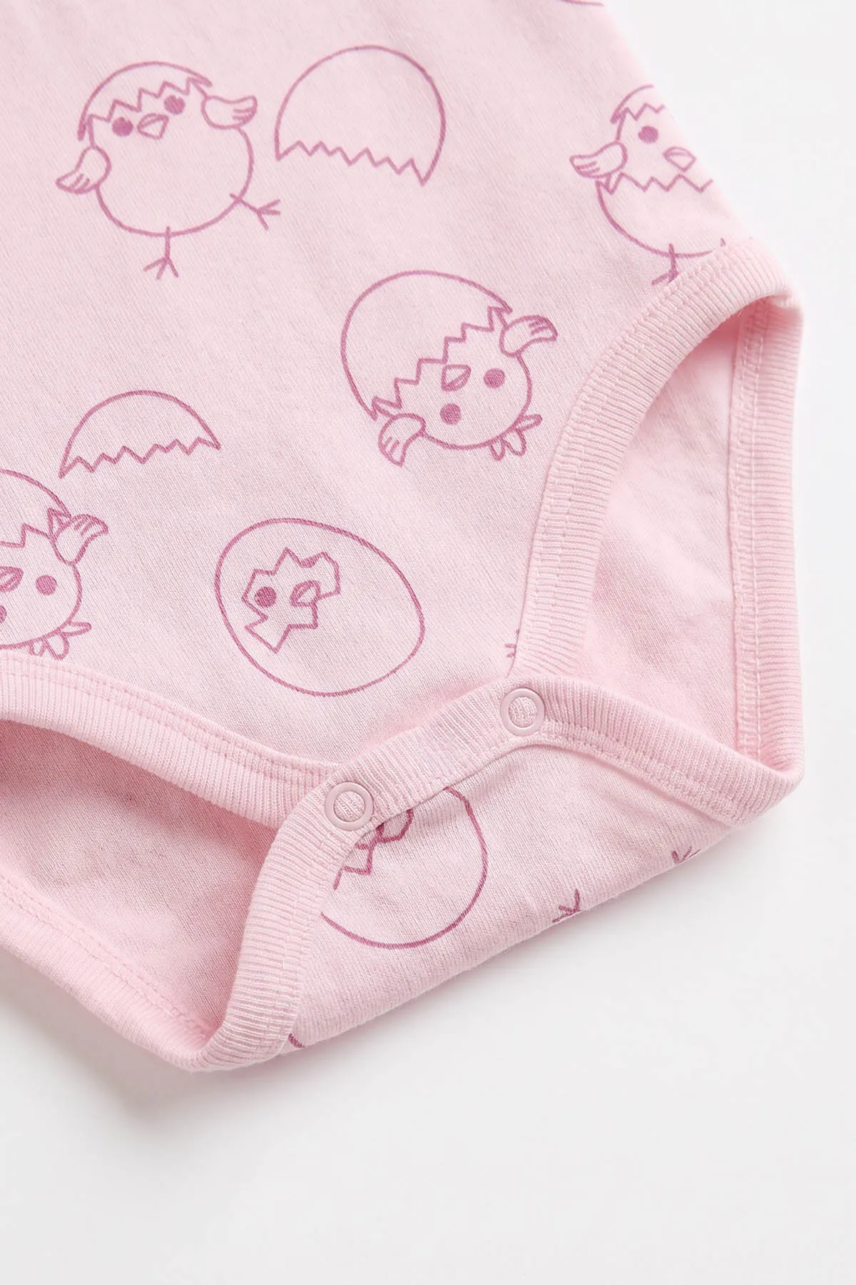 Pembe (0-3 Yaş) Civciv Desenli Uzun Kol Bebek &Çocuk Çıtçıtlı Badi 482360