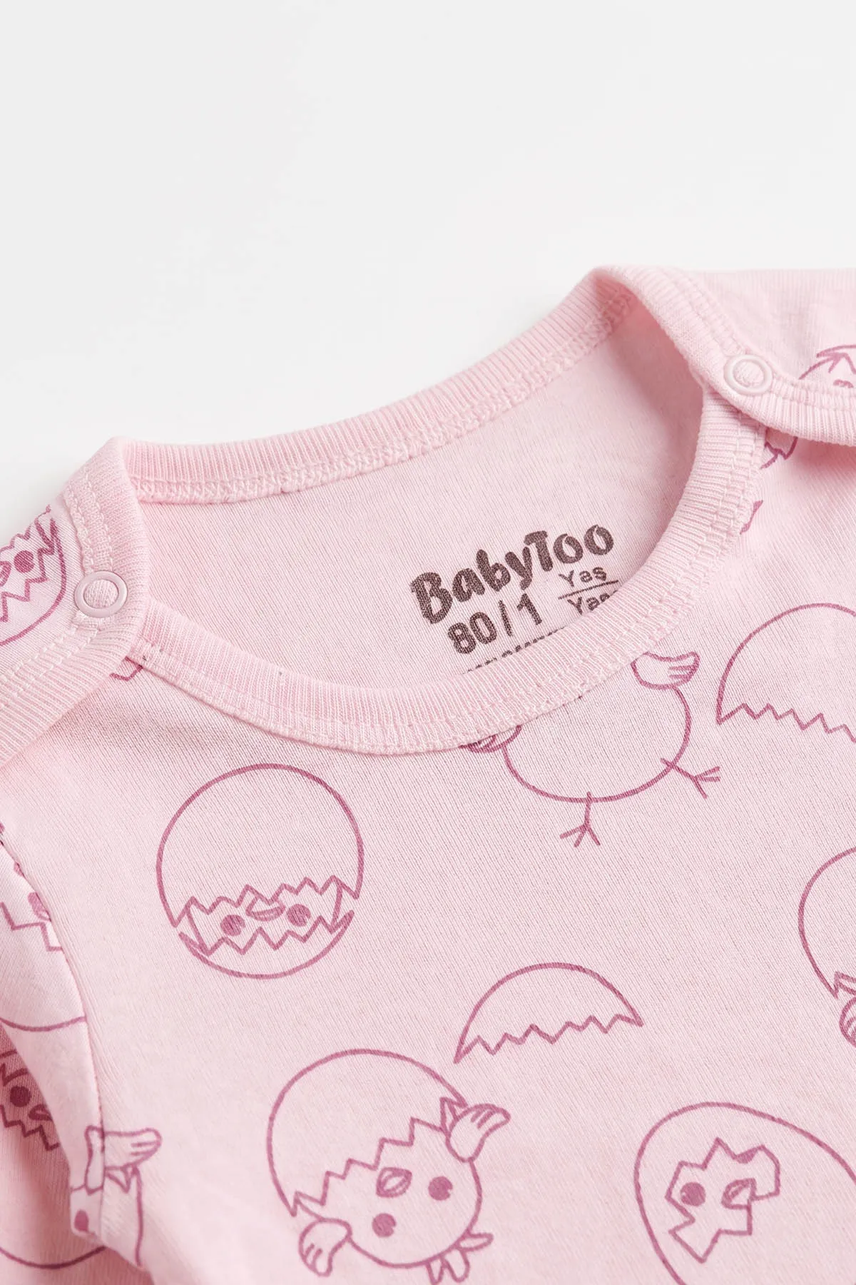 Pembe (0-3 Yaş) Civciv Desenli Uzun Kol Bebek &Çocuk Çıtçıtlı Badi 482360