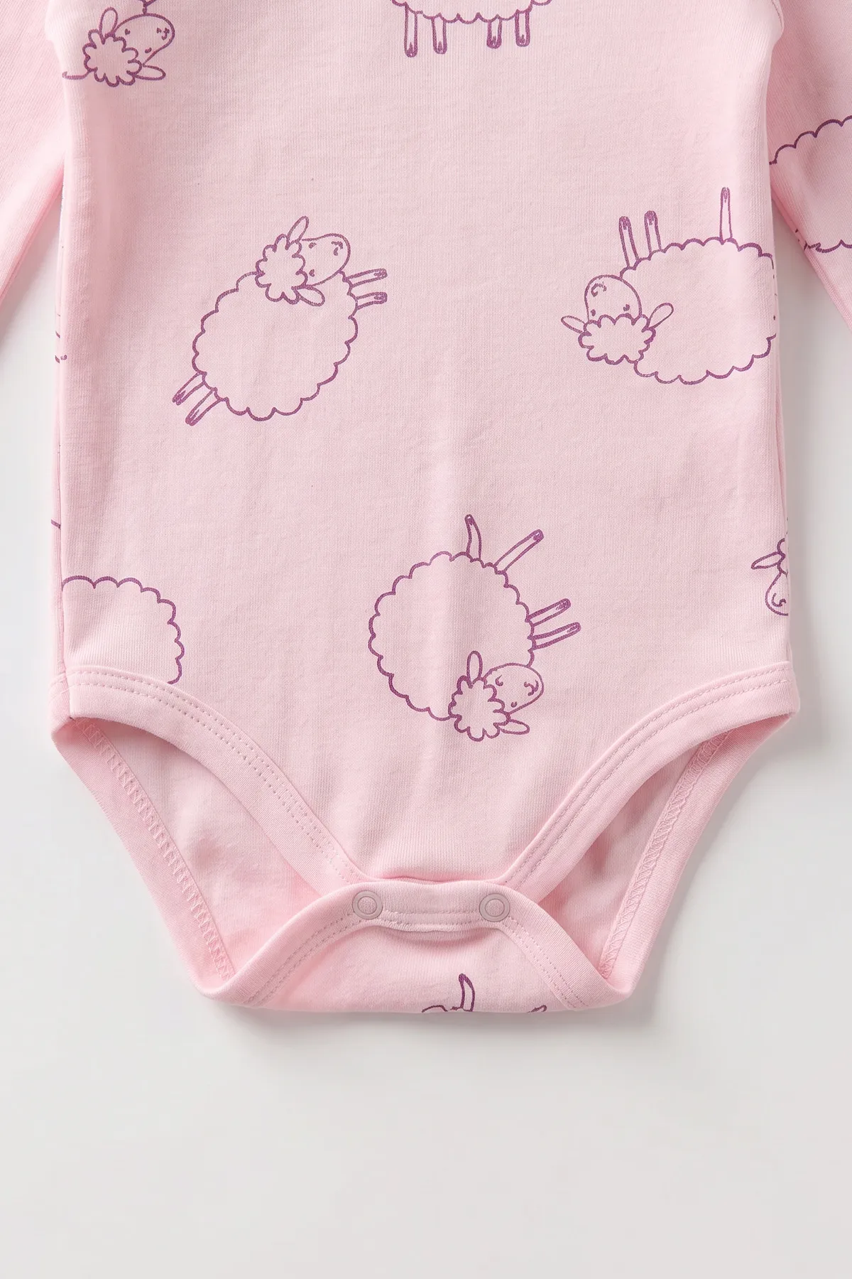 Pembe (0-3 Yaş) Kuzu Baskılı Uzun Kol Bebek &Çocuk Çıtçıtlı Badi 490811